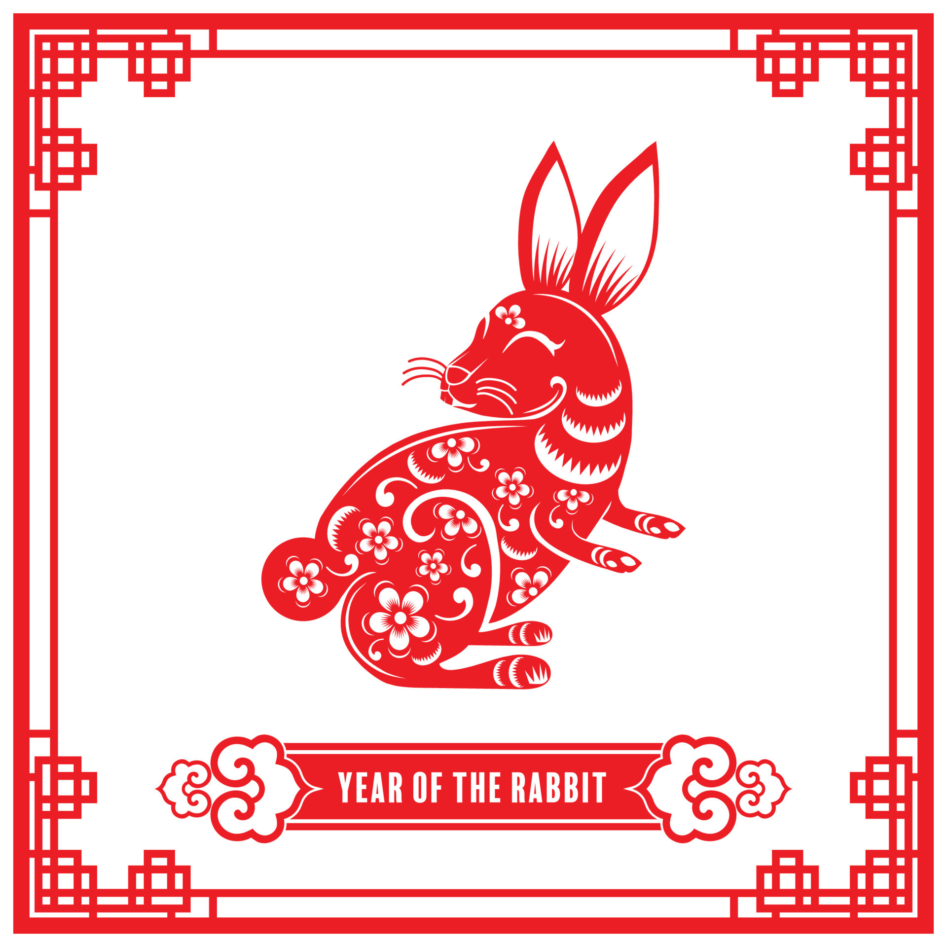 Happy chinese new year 2023 gong xi fa cai year of the rabbit, hares, bunny zodiac sign with flower, lantern, asian elements gold paper cut style on color Background