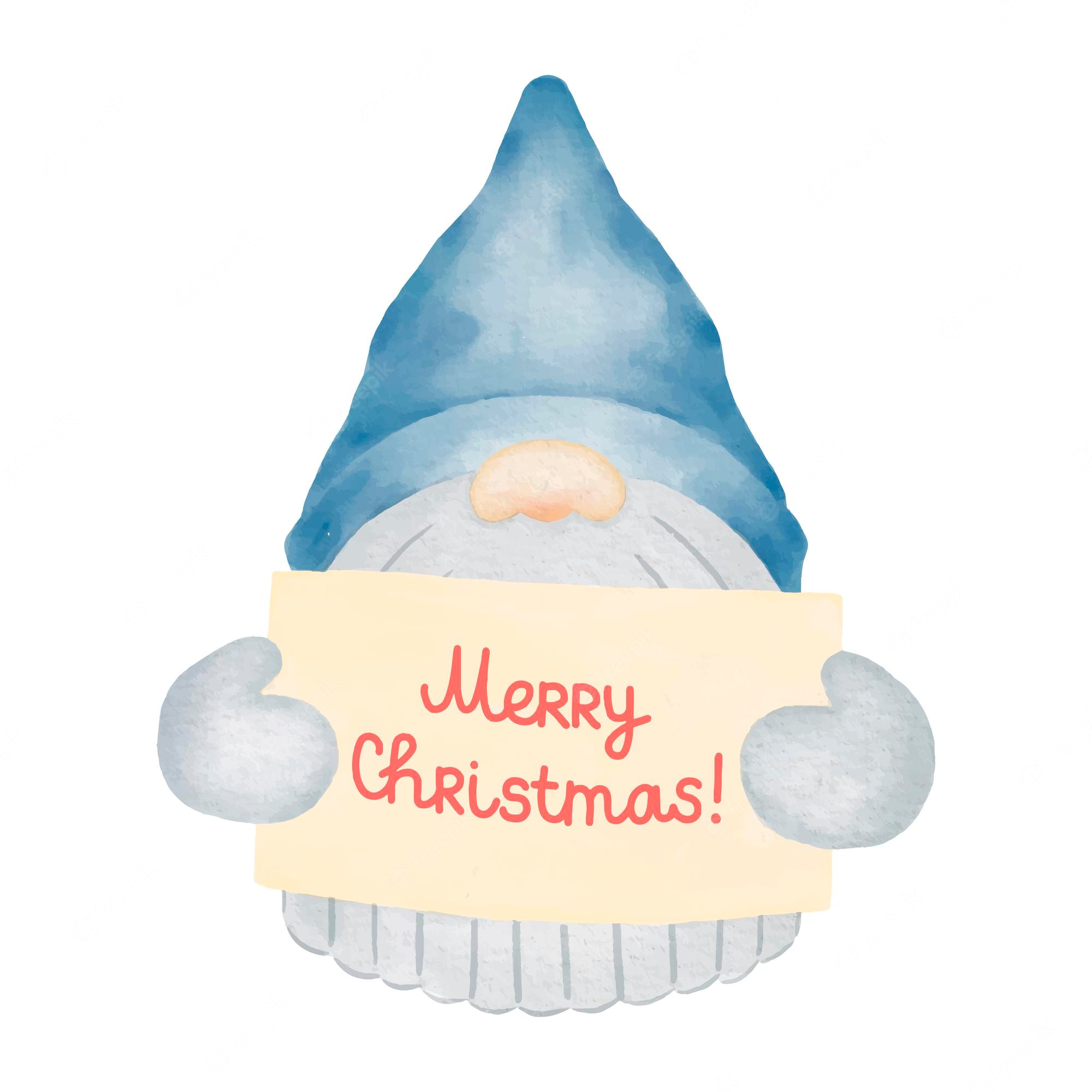 Premium Vector. Gnome with merry christmas card watercolor illustration winter background christmas gnome clipart