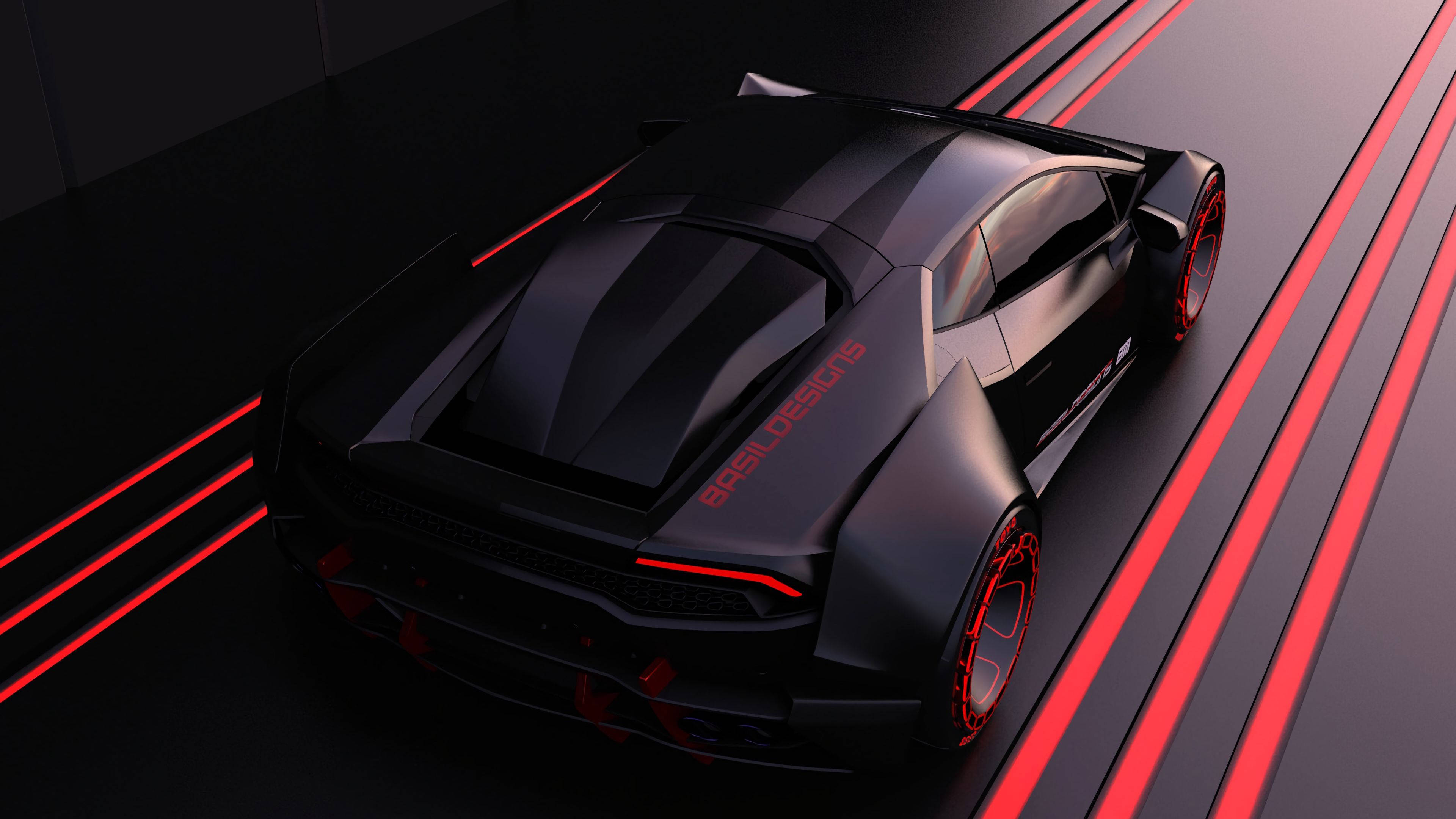 Download 4k Black Car On Black And Red Track Wallpaper