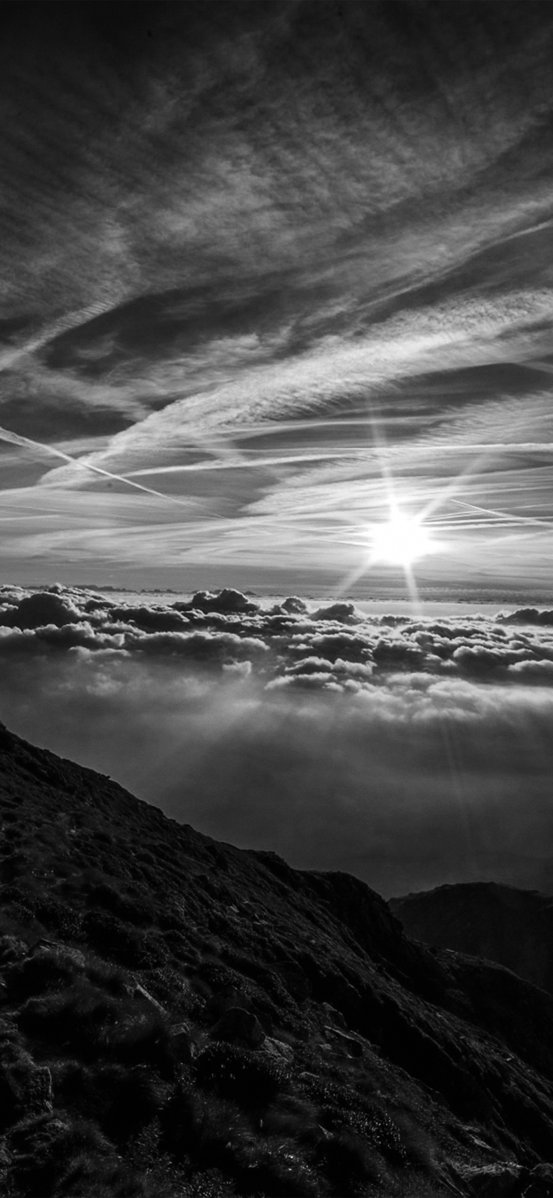 Morning Mountain Sky Nature Shine Dark Bw Wallpaper