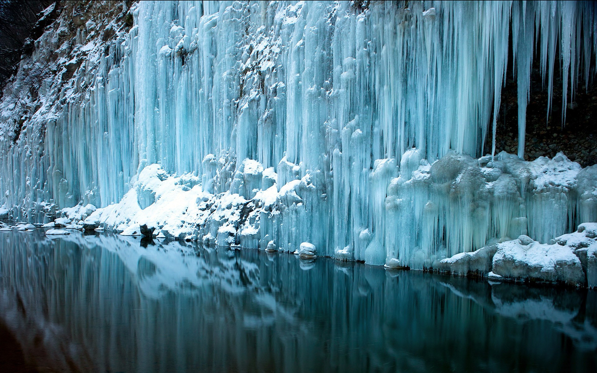 ice, Waterfall, Water, Reflection, Rivers, Freeze, Frozen, Snow, Winter Wallpaper HD / Desktop and Mobile Background