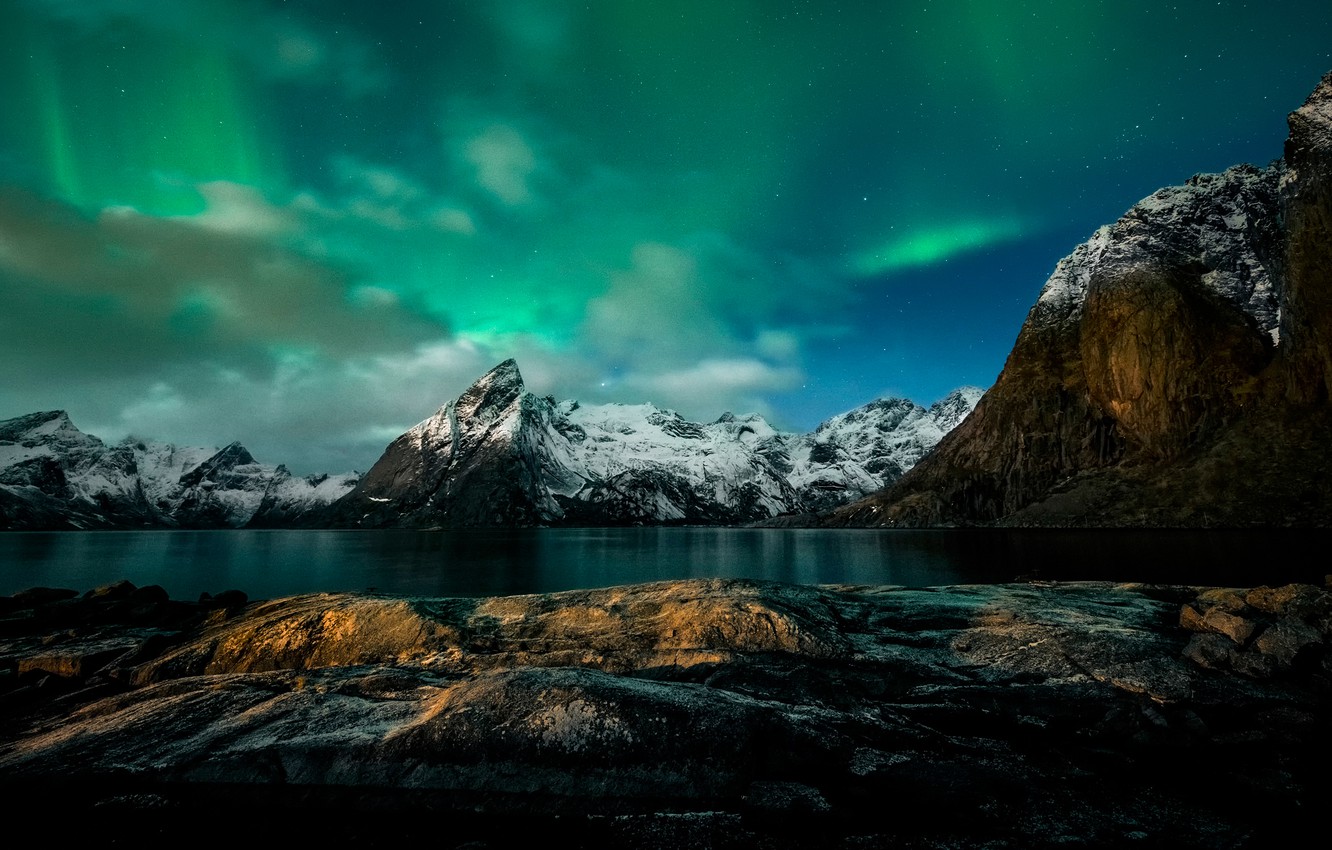 Wallpaper mountains, night, Northern lights, Norway image for desktop, section природа