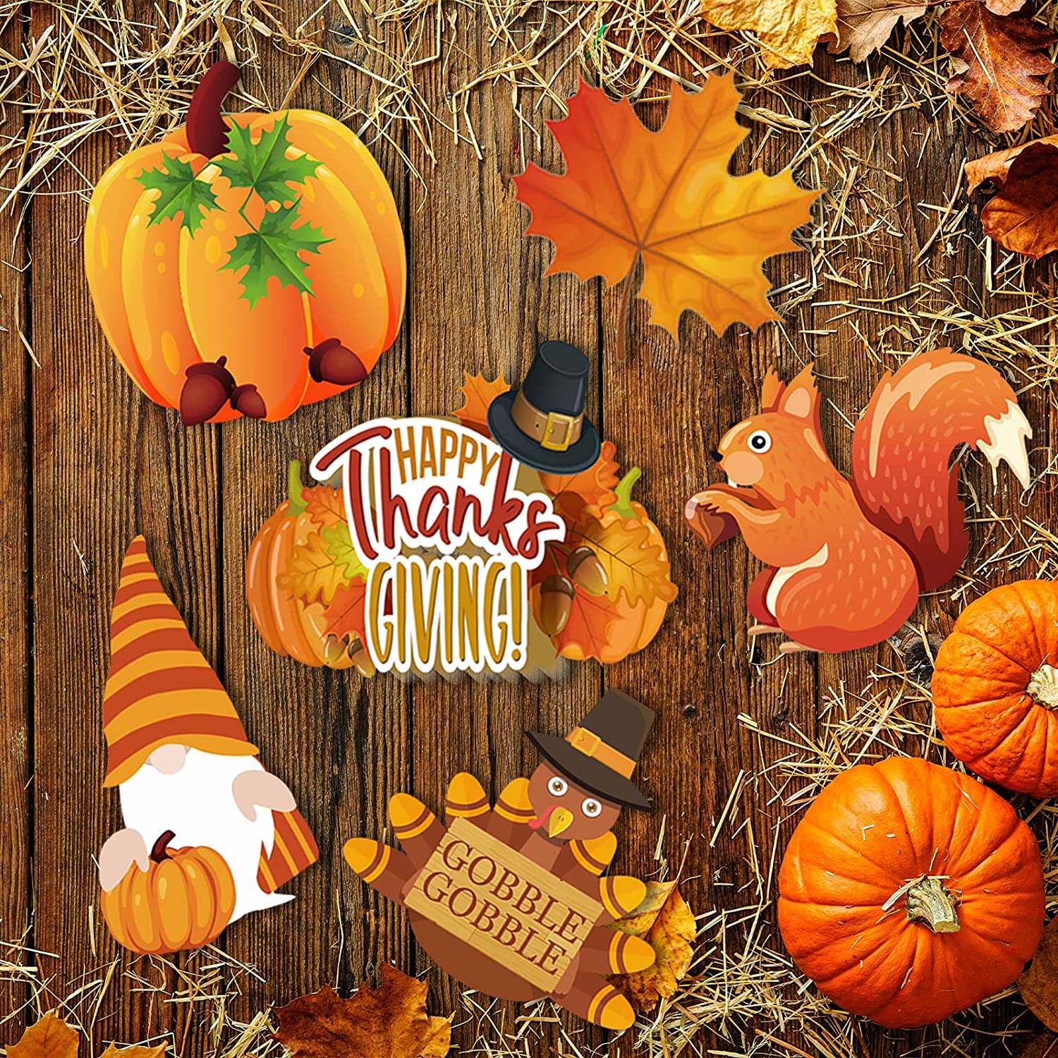 Thanksgiving Yard Signs Stakes Outdoor Decorations Fall Lawn Decorations Signs, Squirrel, Turkey, Gnome, Pumpkin Corrugated Yard Decorations for Fall Thanksgiving Decorations Outside