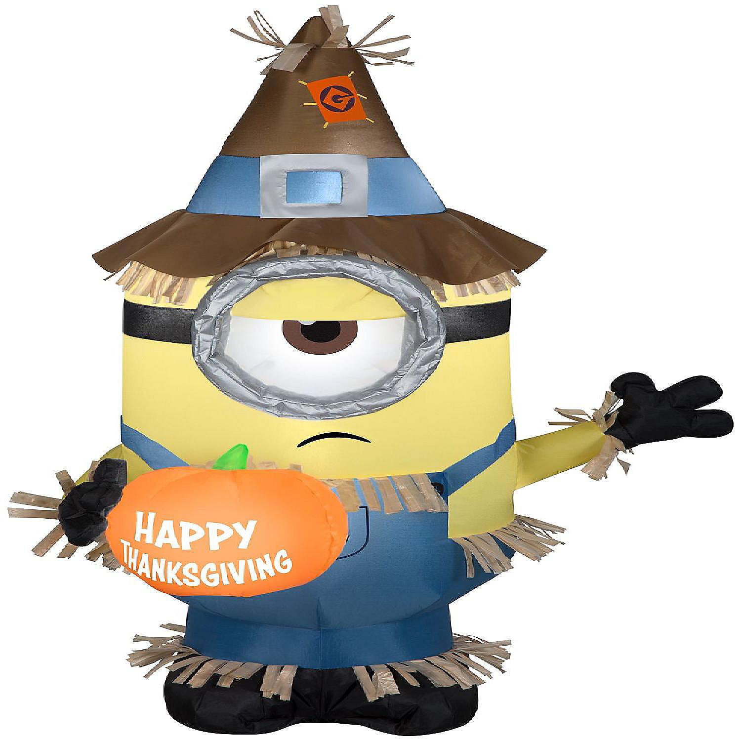 Gemmy Airblown Stuart With Thanksgiving Banner Pumpkin Universal 3.5 Ft Tall Multicolored
