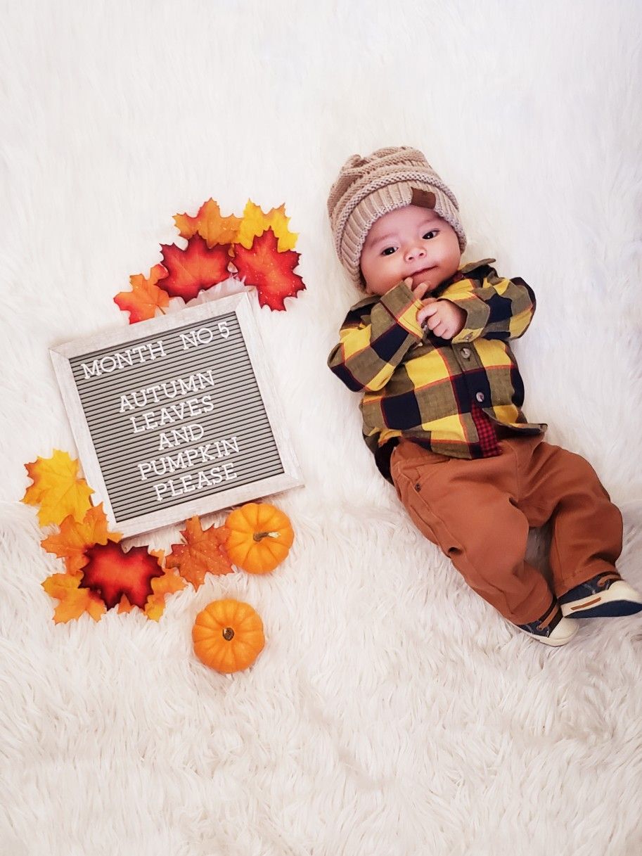 Fall baby pics. Baby milestones picture, Monthly baby picture, Fall baby photo