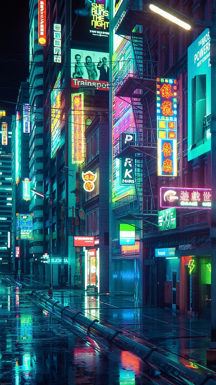 Download wallpaper 720x1280 cyberpunk, city, buildings, art, samsung galaxy mini s3, s5, neo, alpha, sony xperia compact z1, z2, z3, asus zenfone, 720x1280 HD background, 25488