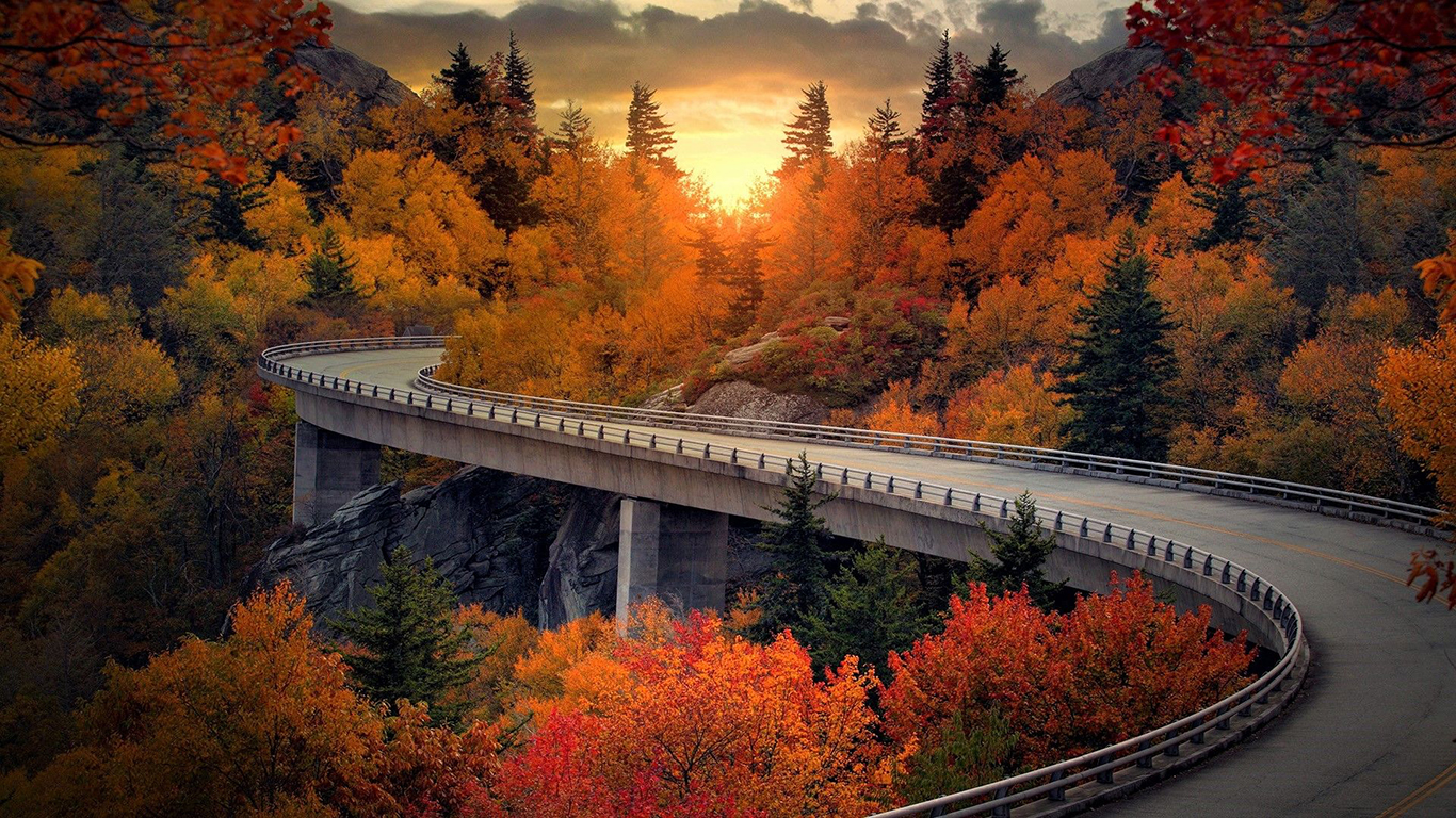 Autumn Sunset Evening Road HD Desktop