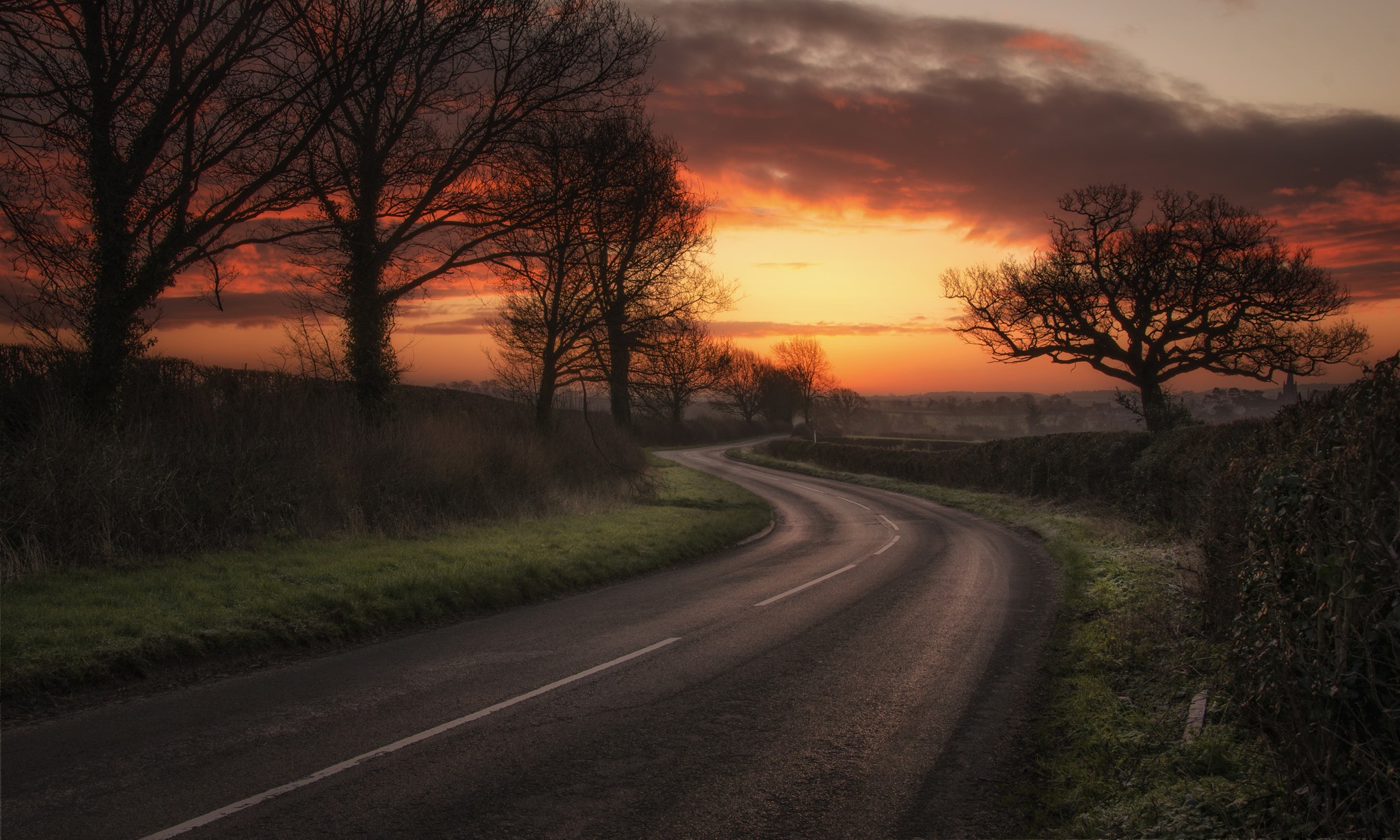 Download Wallpaper sunset autumn tree road, 2048x Autumn sunset over the road