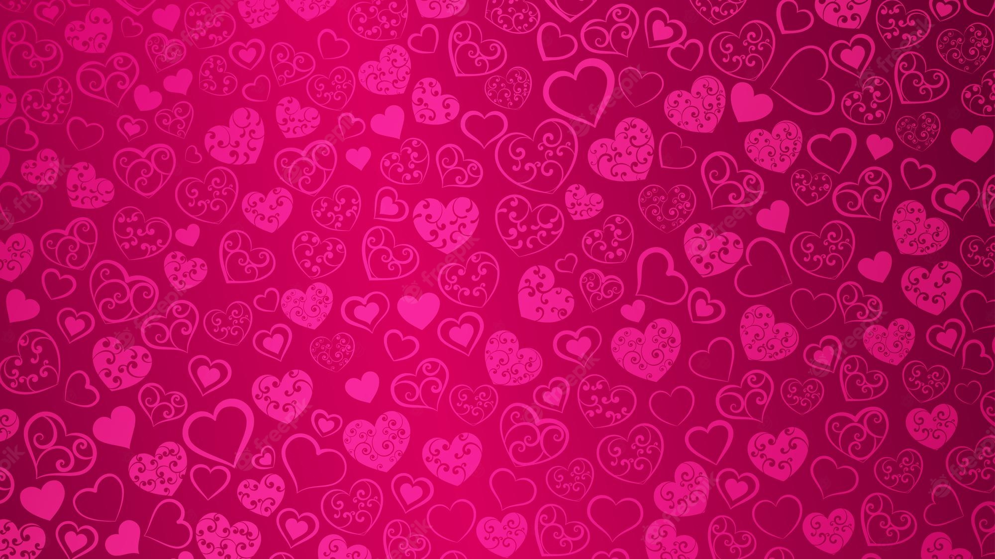 Premium Vector. Background of big and small hearts with swirls in pink colors