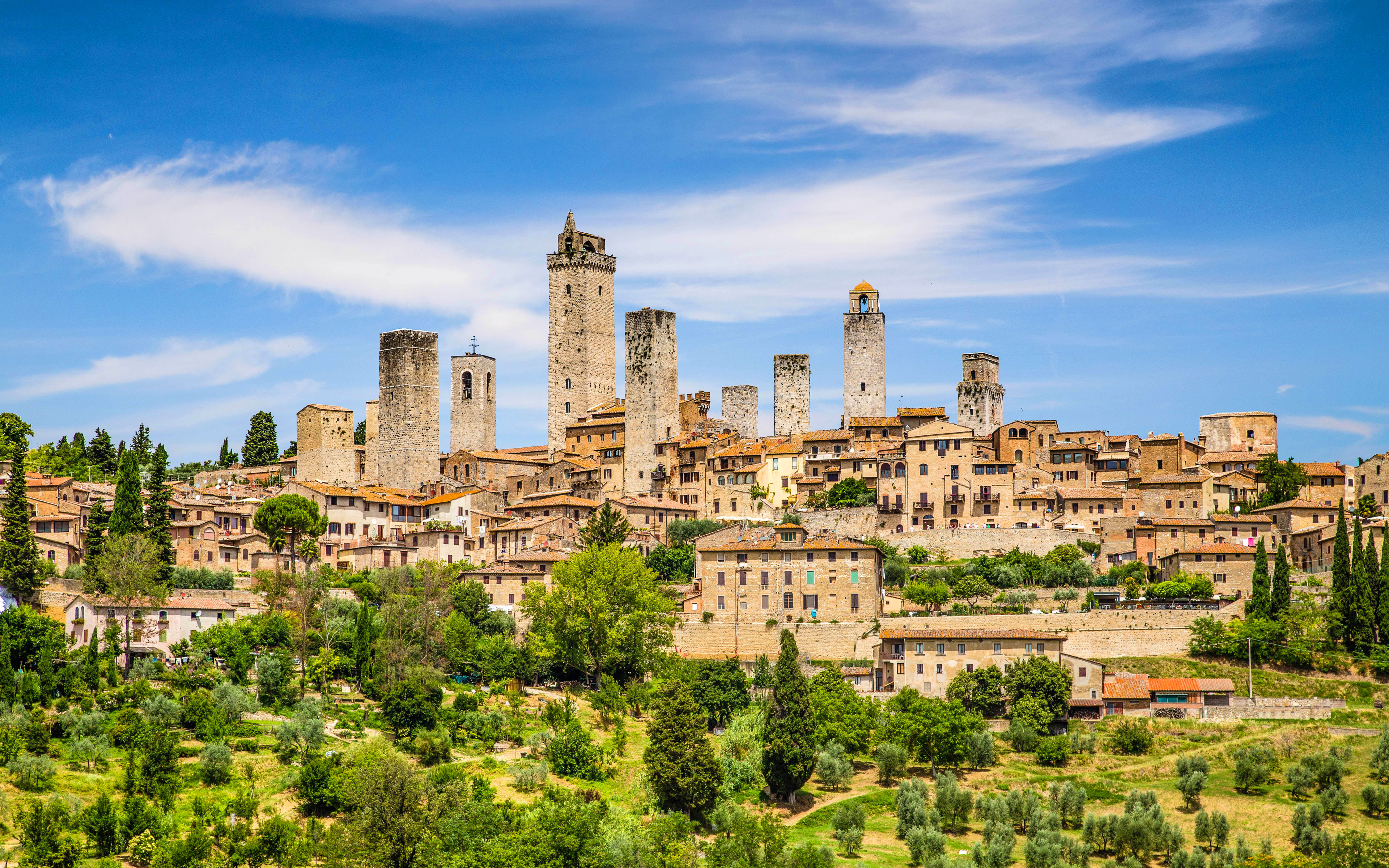 Download wallpaper San Gimignano, 4k, summer, italian landmarks, Tuscany, Italy for desktop with resolution 3840x2400. High Quality HD picture wallpaper