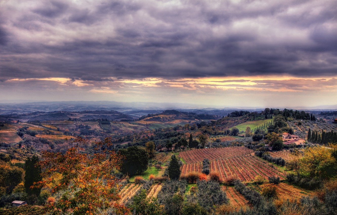 Wallpaper HDR, Panorama, Italy, Italy, Tuscany, Italia, Panorama, Toscana, Tuscany, San Gimignano, San Gimignano image for desktop, section пейзажи