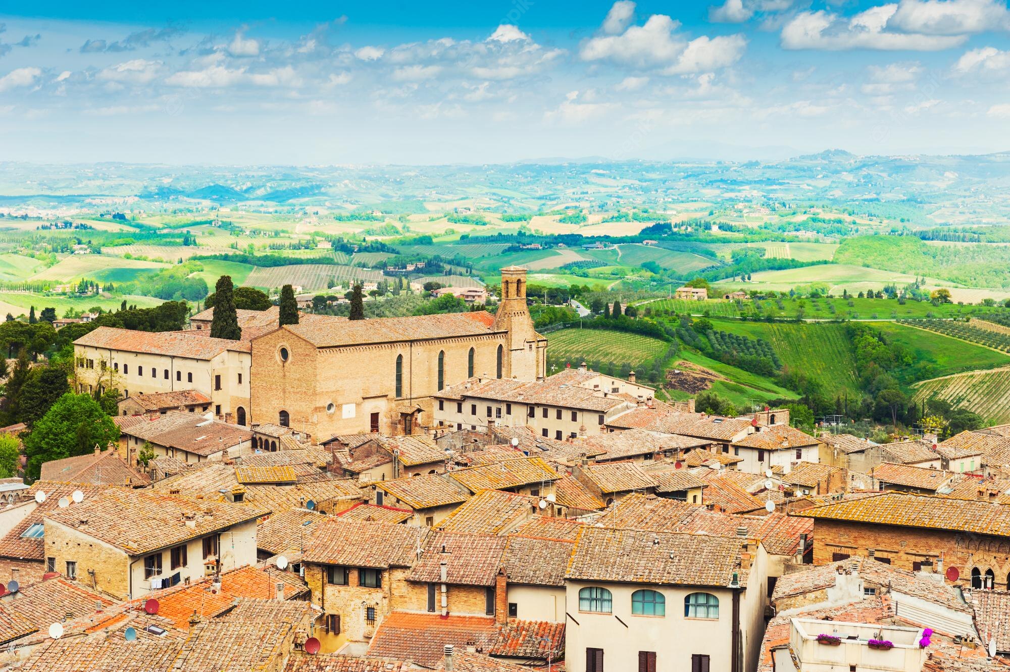 Premium Photo. Panoramic view of medieval town san gimignano, italy. summer landscape