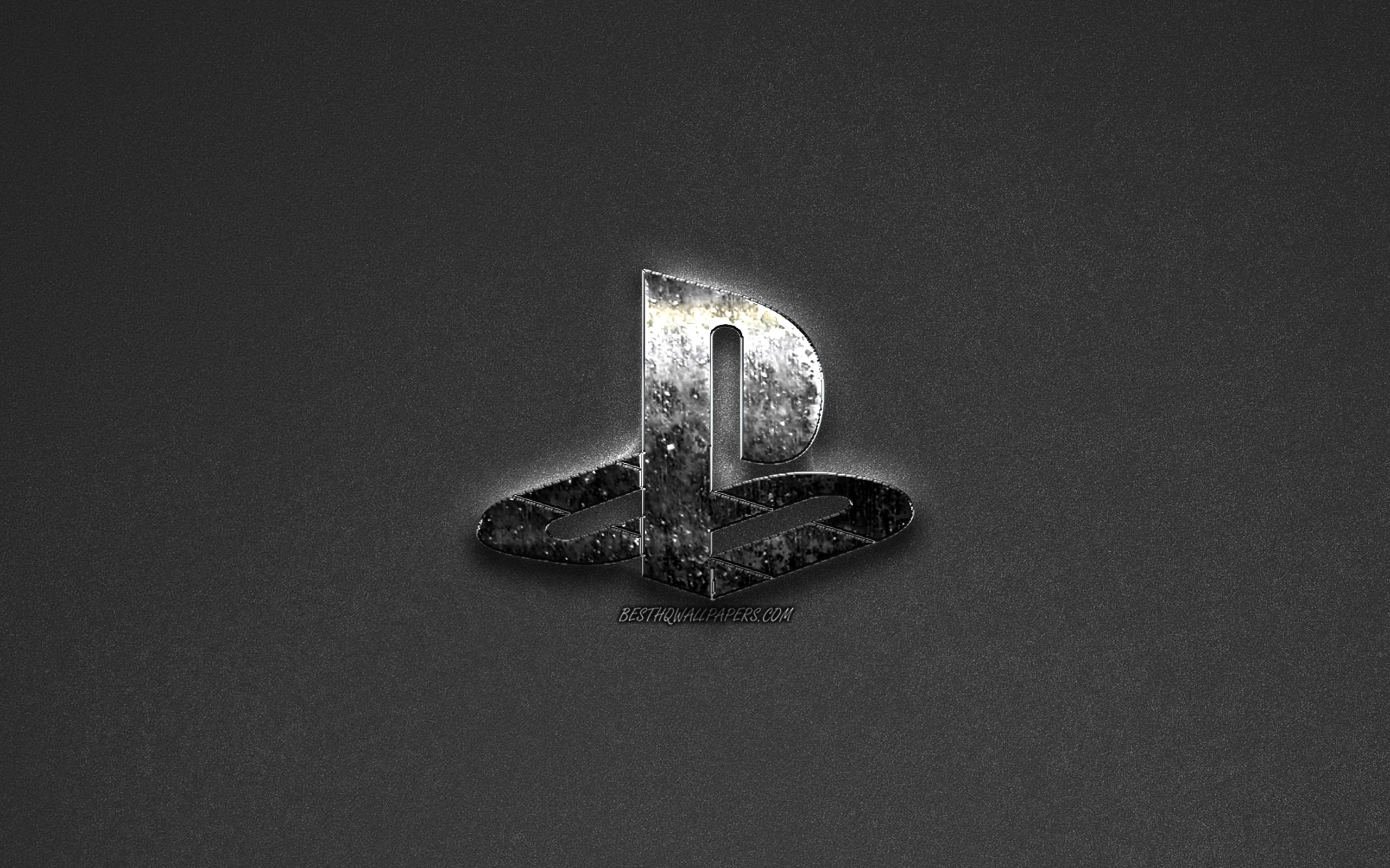 Download wallpaper PS PlayStation logo, metallic logo, gray background, PlayStation 4 logo for desktop with resolution 2560x1600. High Quality HD picture wallpaper