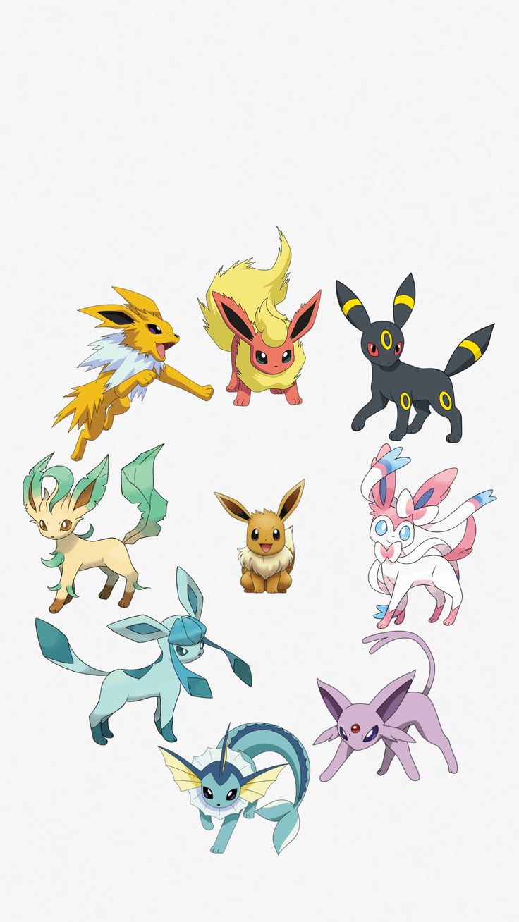 Eevee • Flareon • Jolteon • Leafeon • Glaceon • Vaporeon • Espeon • Sylveon • Umbreon. Eevee cute, Cute pokemon wallpaper, Pokemon eeveelutions