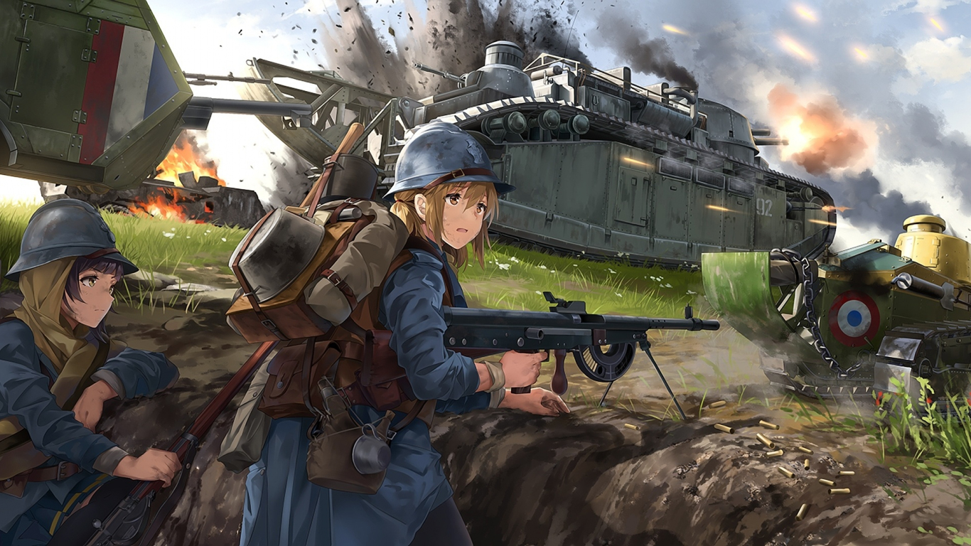 Download cute soldiers, anime girls, artwork, original 1366x768 wallpaper, tablet, laptop, 1366x768 HD image, background, 17091