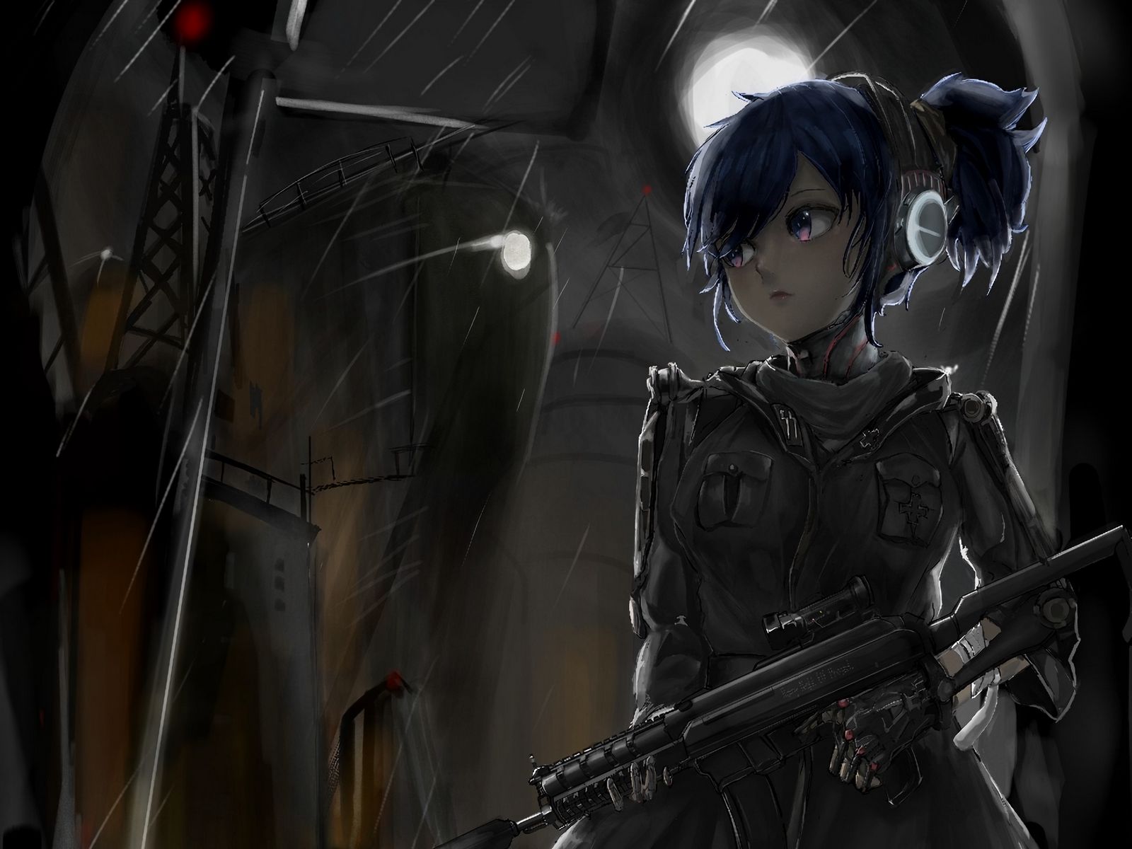 Download wallpaper 1600x1200 girl, machine gun, soldier, army, anime standard 4:3 HD background