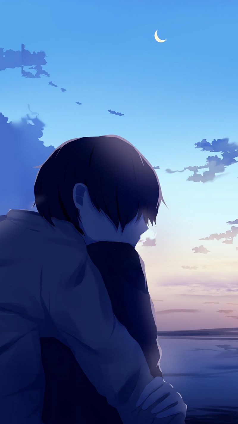 Download Wallpaper 800x1420 Boy, Alone, Sad, Anime Iphone Se 5s 5c 5 For Parallax HD Background