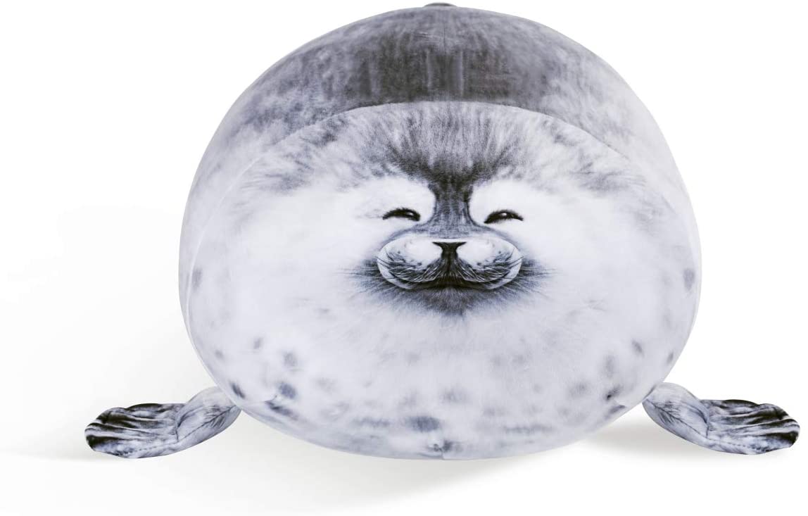 Chubby Seal Pillow Smile Style Plush Stuffed Animal Pet Toy Soft Fat Seal Pillow (B Gray, Mediem(17.6 In))