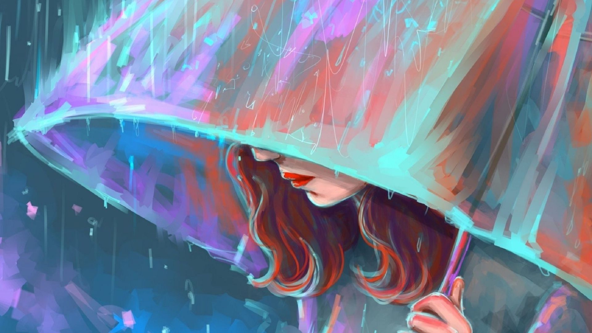 Desktop Wallpaper I Miss You Sad Girl In Rain With Umbrella Painting Artwork, HD Image, Picture, Background, F4qwf