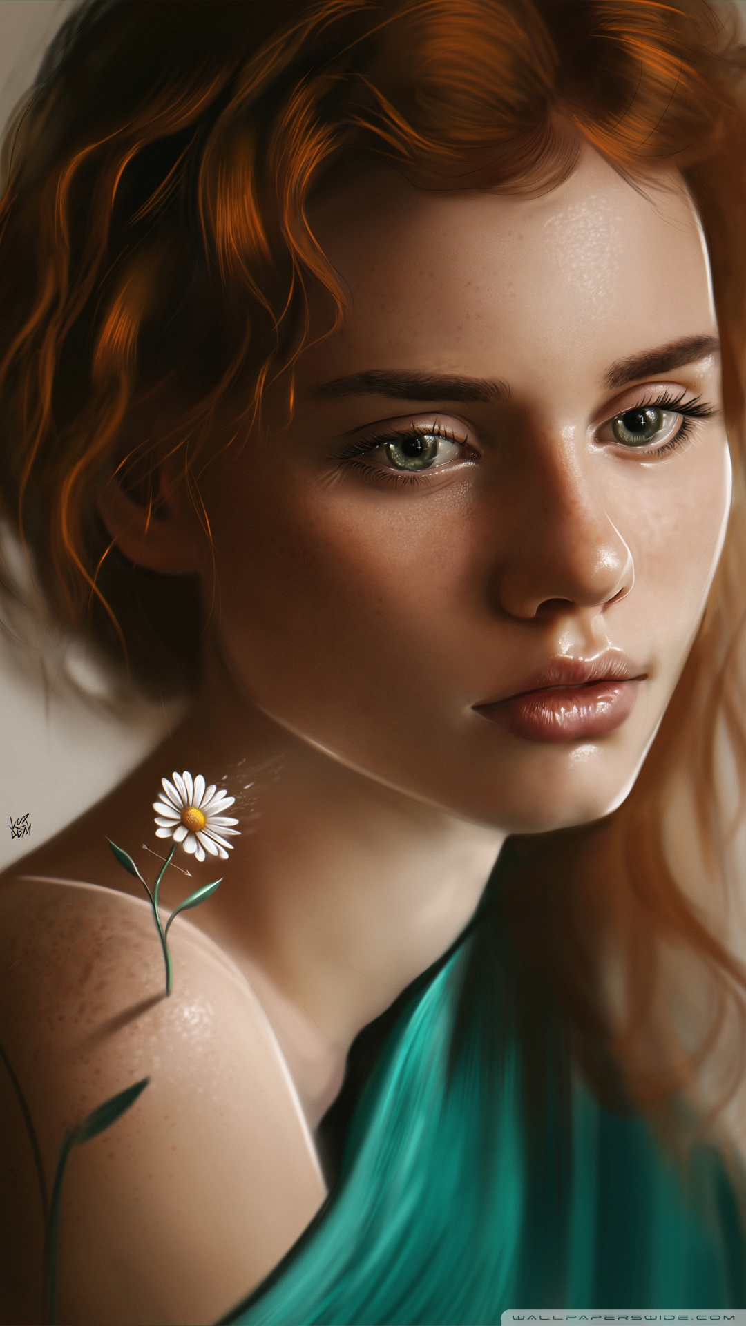 Realistic Sad Girl Redhead Artwork Ultra HD Desktop Background Wallpaper for