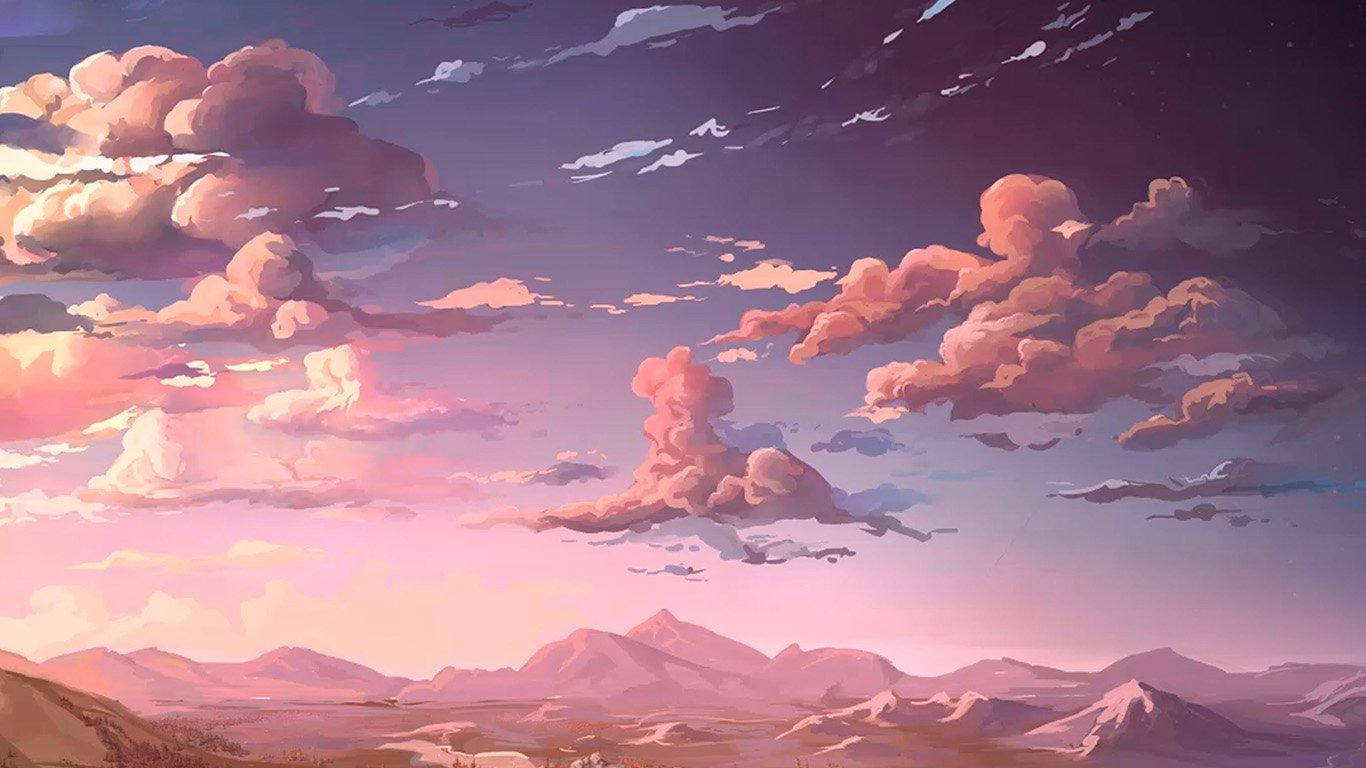 Download Pink Cloudy Sky Aesthetic Anime Laptop Wallpaper