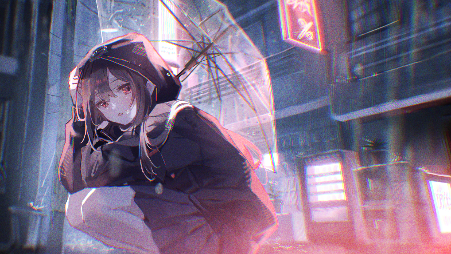 Rainy Night Anime Girl HD Wallpaper