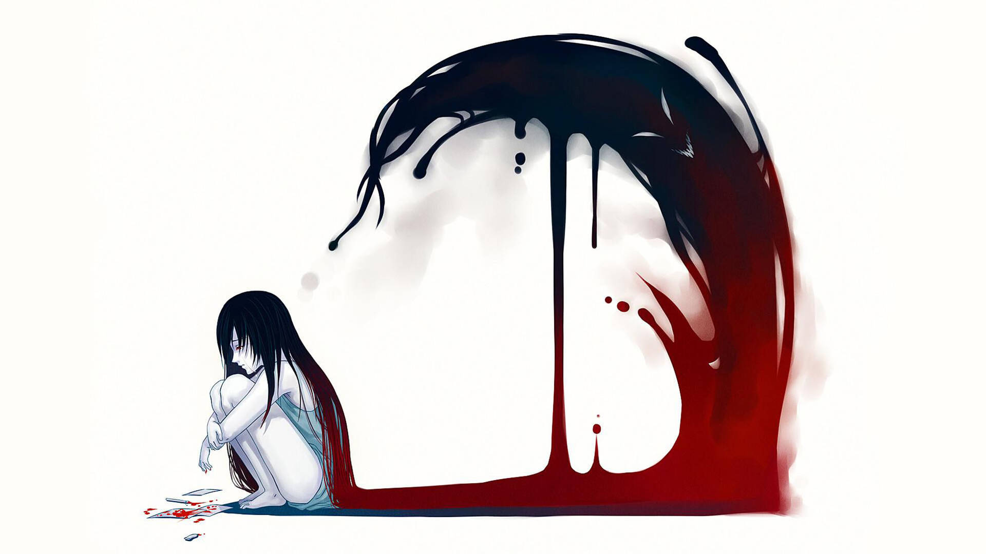 Download Bloody Girl Sad Drawing Wallpaper