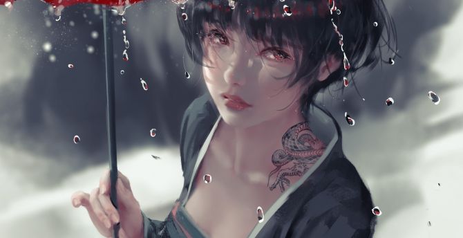 Wallpaper girl with red umbrella, beautiful, art desktop wallpaper, HD image, picture, background, 1814b1