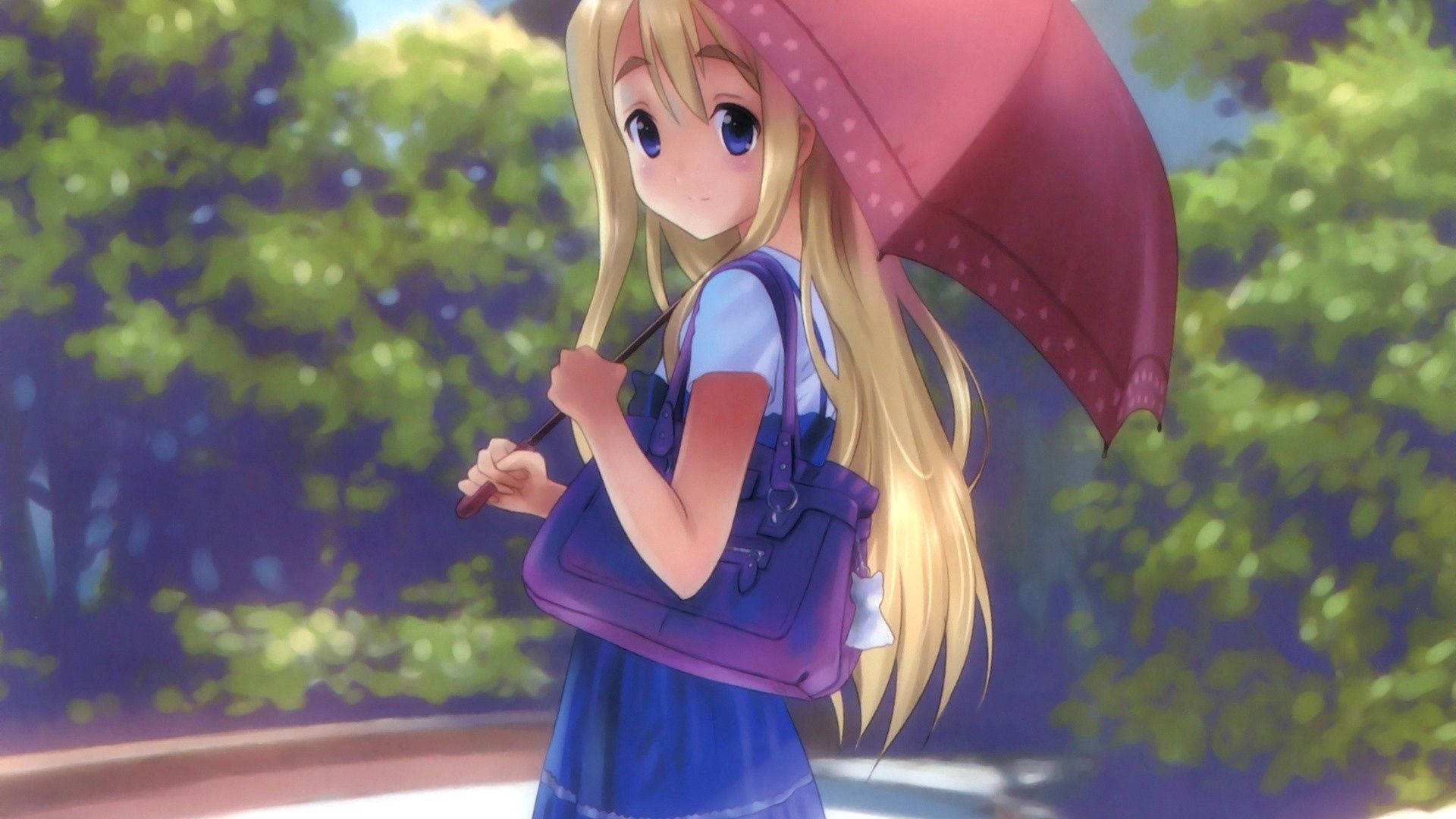 Download Pretty Blonde Anime Umbrella Girl Wallpaper