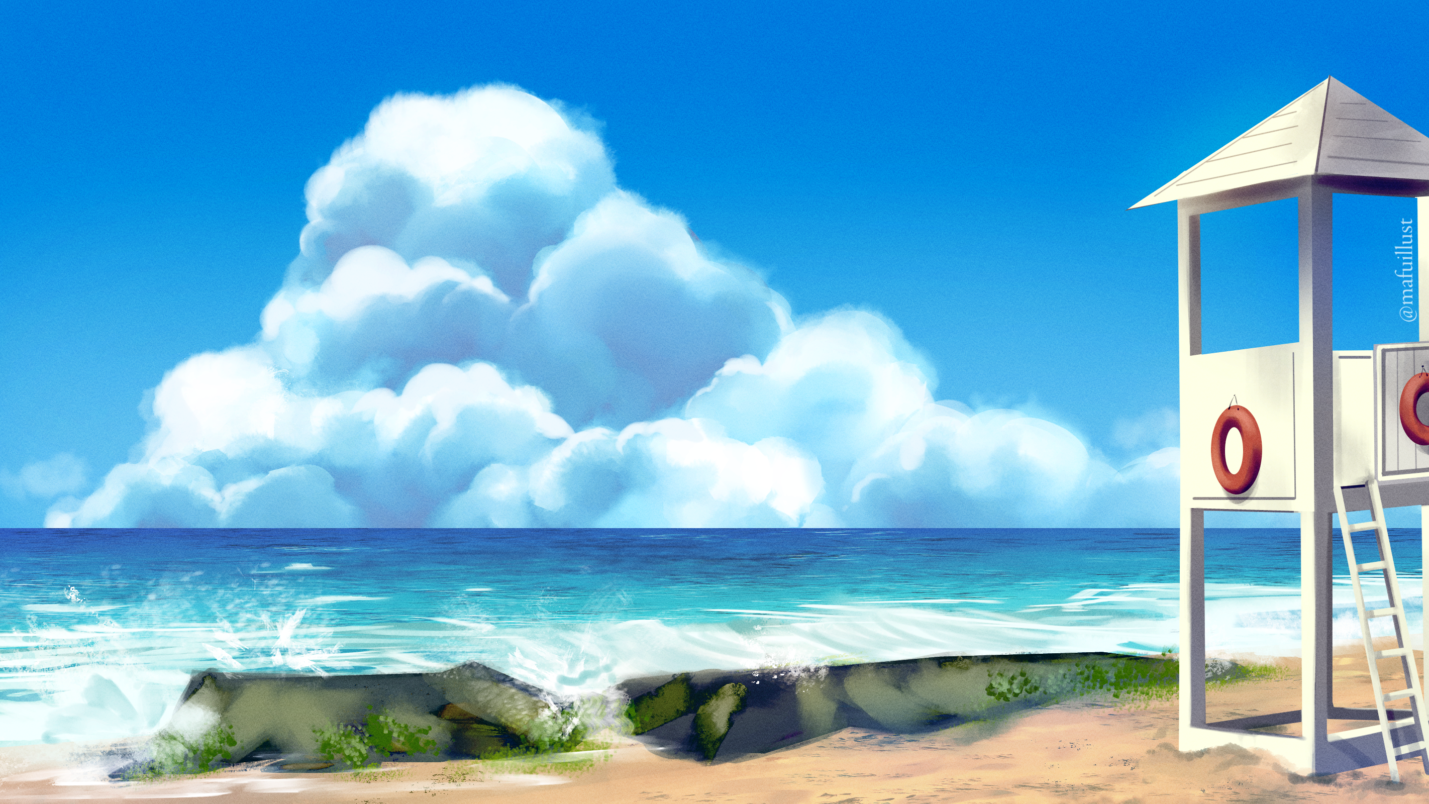 Beach style background TUTORIAL AND PROCESS by Mafuillust STUDIO TIPS