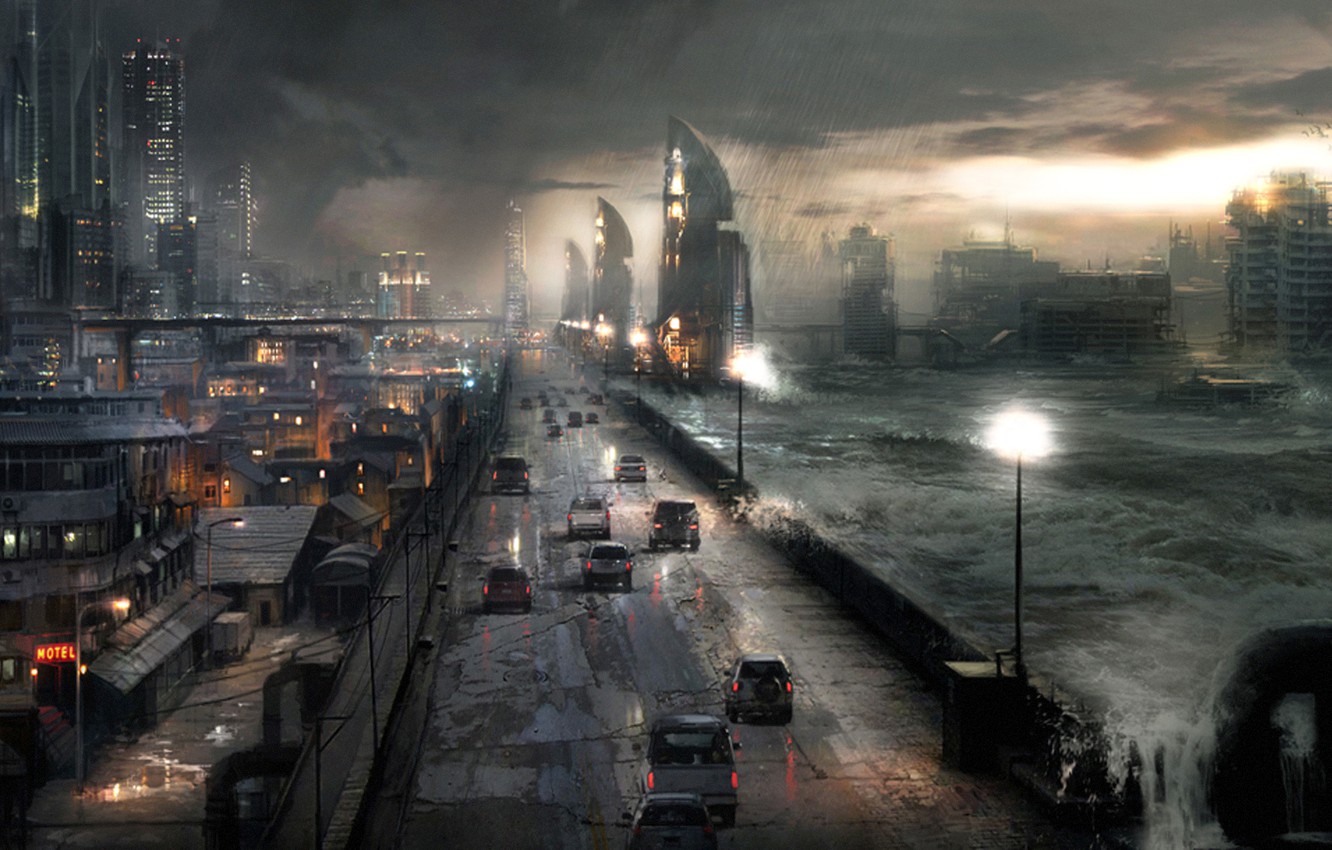 Wallpaper road, machine, night, the city, Apocalypse, storm image for desktop, section фантастика