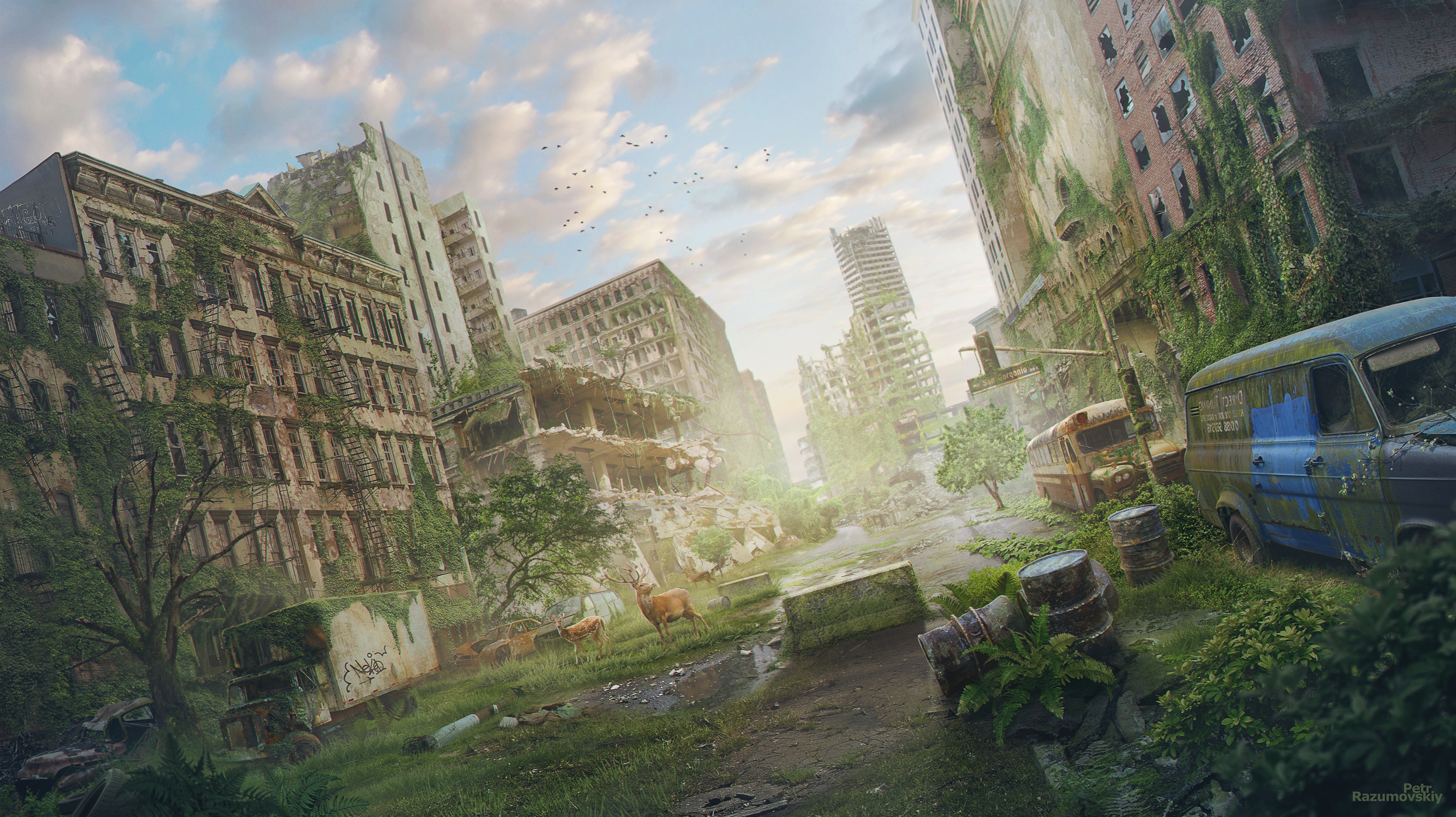City Post Apocalyptic Ruin Wallpaper:2494x1400