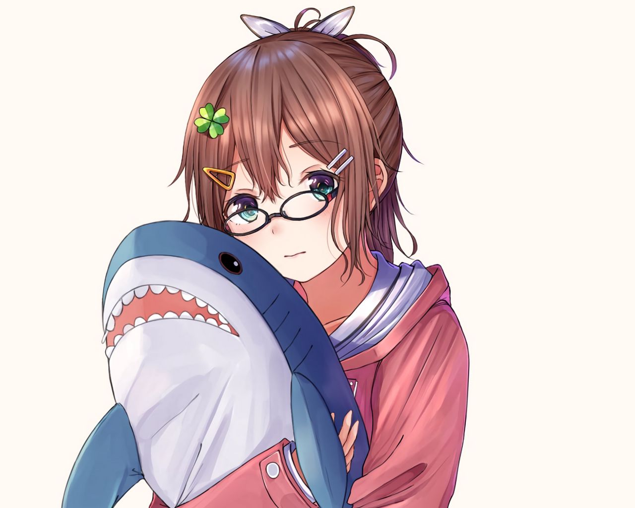 Download wallpaper 1280x1024 girl, glasses, shark, toy, anime standard 5:4 HD background