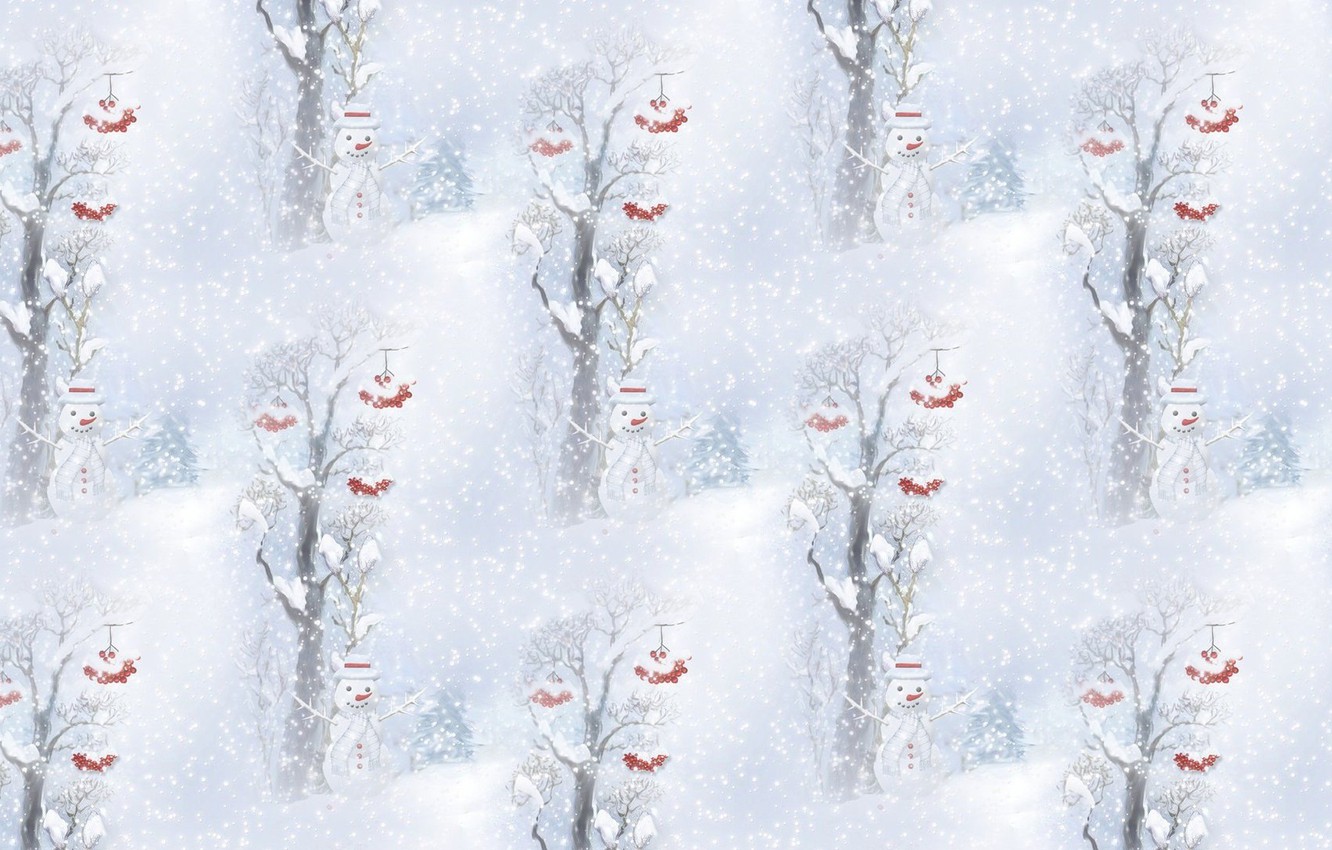 Wallpaper winter, snow, background, holiday, texture, New year, snowman, snowfall, Ryabinka image for desktop, section текстуры