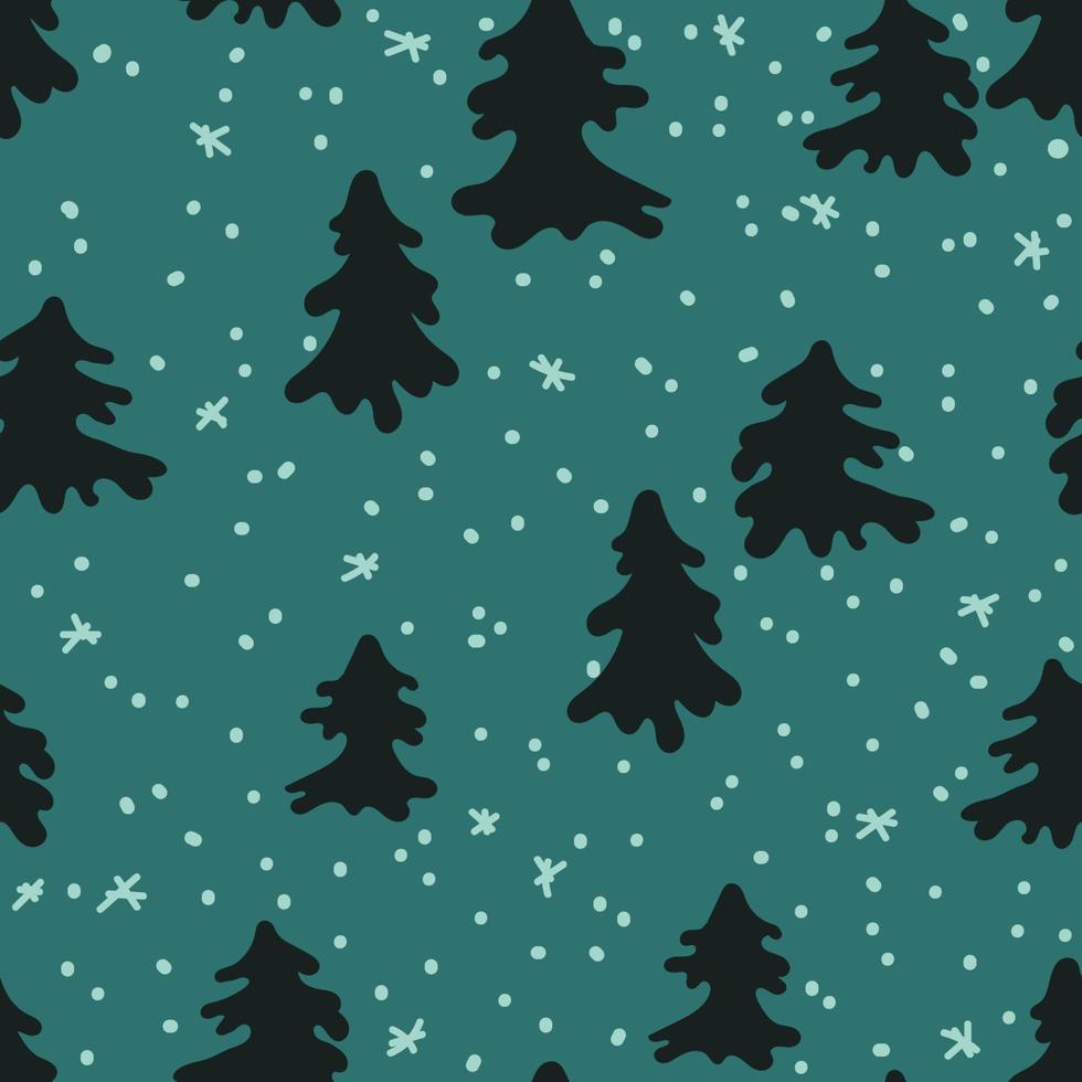 Seamless vector pattern with fir tree and snowfall for wallpaper, pattern fills, web page background, surface textures, gifts. Creative handmade textures for winter holidays, Christmas, New Year