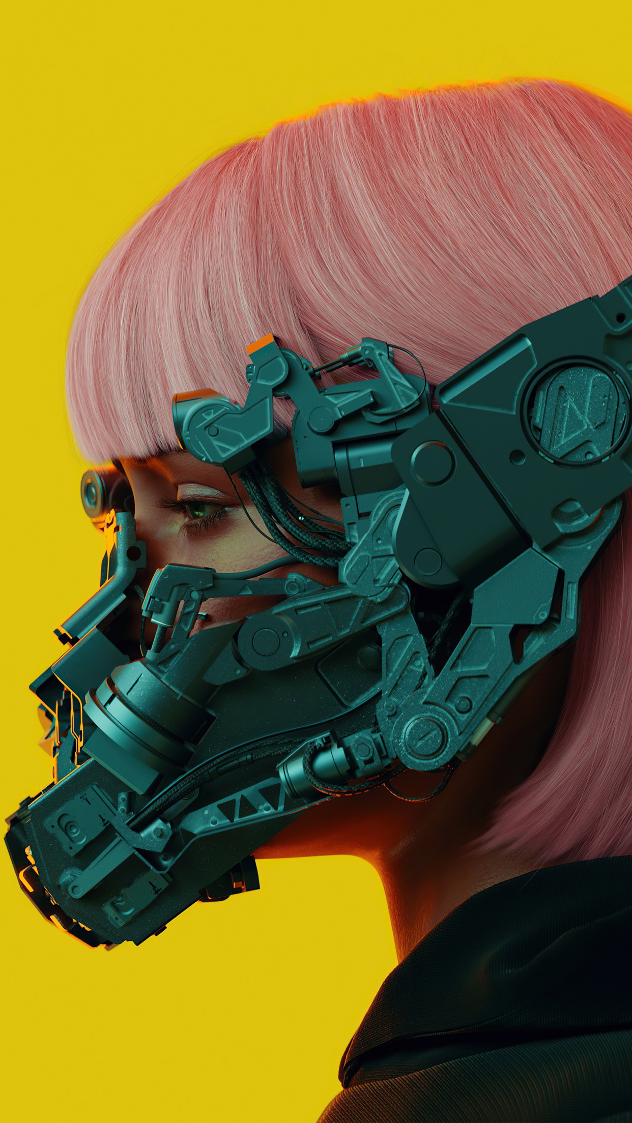 Mecha Girl Wallpaper 4K, Cyberpunk Girl, 3D, Yellow Background, Sci Fi