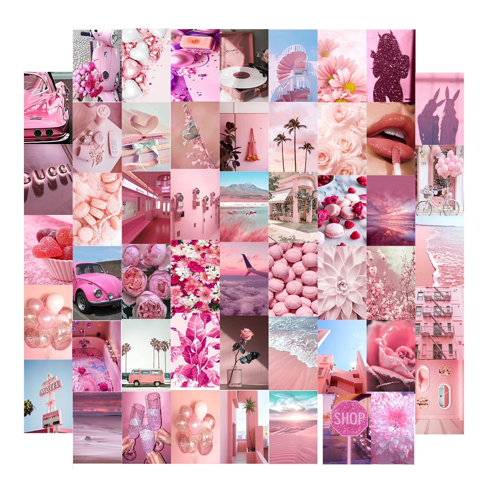 Rivco Pink Wall Collage Kit, Aesthetic Picture Bedroom Decor for Teen Girls, Light Pink Color Dorm Photo Display for Cute Room Decor, Wall Décor (52 PCS 4*6 inch ): Posters & Prints
