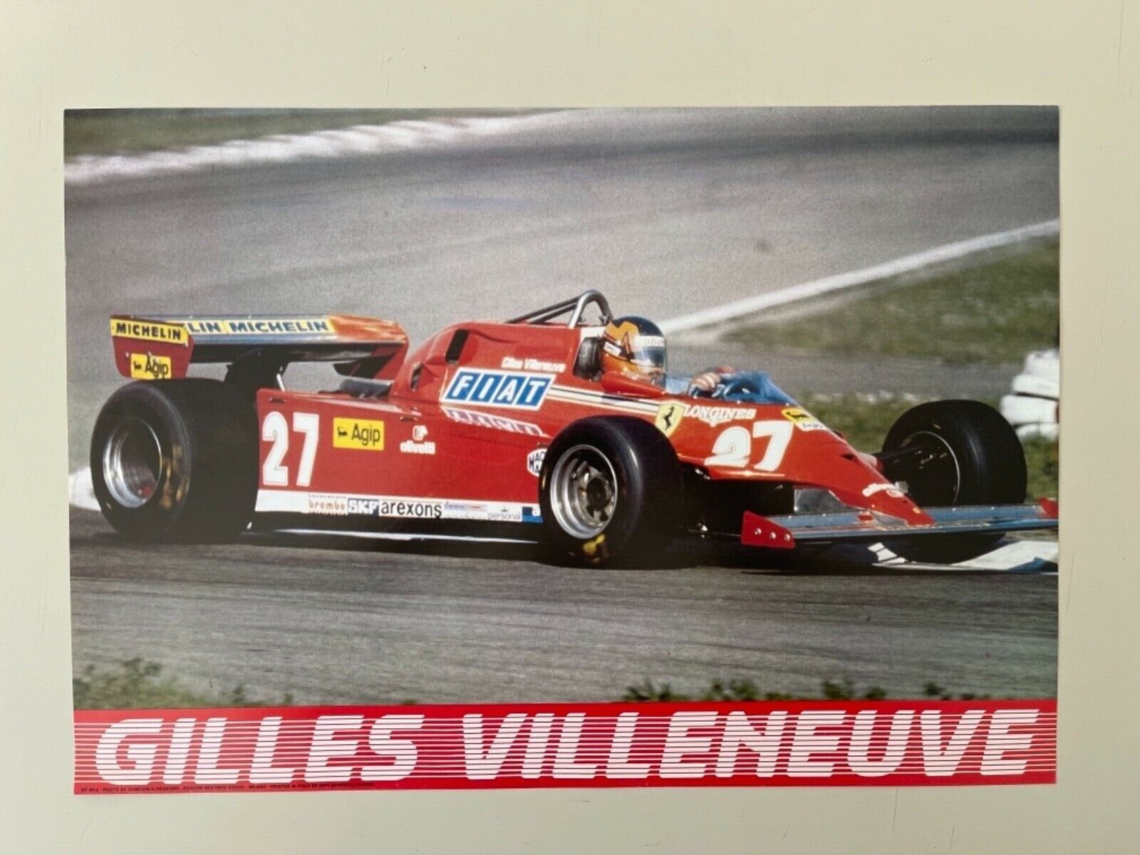 GILLES VILLENEUVE FERRARI, F PHOTO BY REGGIANI, RARE 1980's MINI POSTER