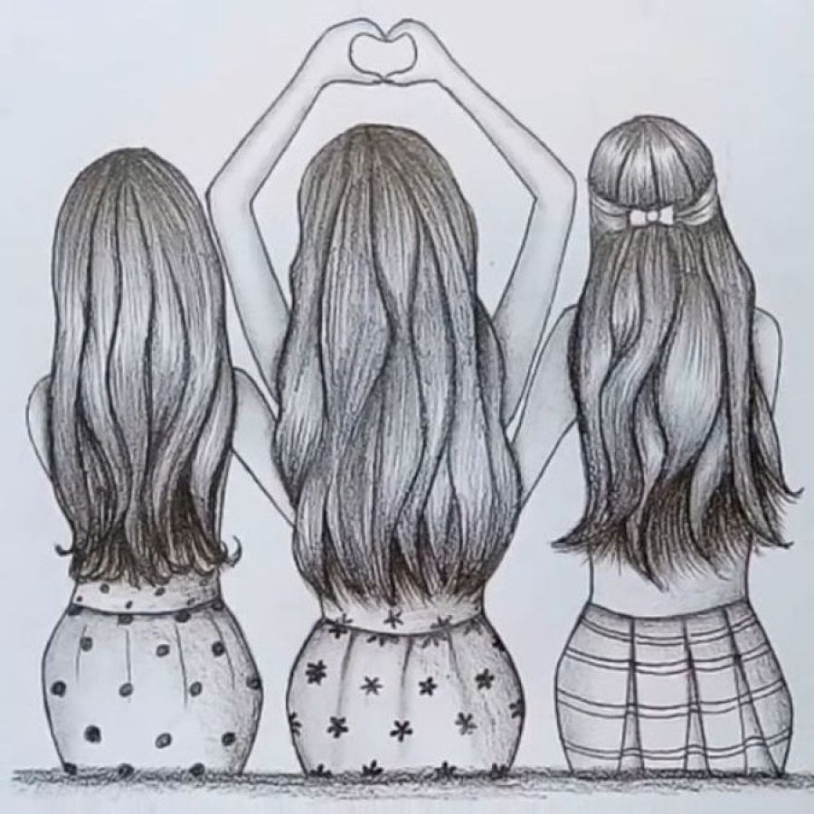 How to Draw Three Best Friends Step by Step | Pencil Sketch - YouTube