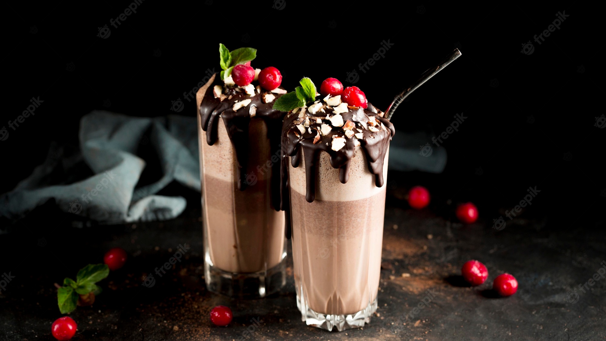 Premium Photo. Front view of delicious chocolate milkshake
