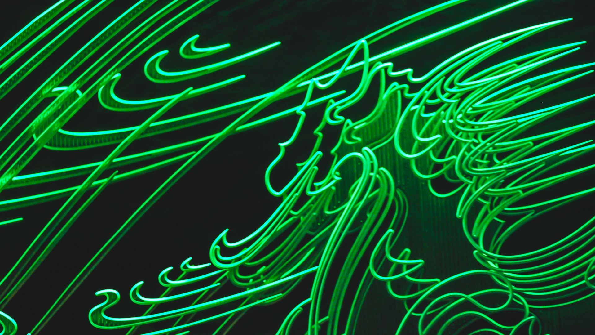 Download wallpaper 1920x1080 neon, green, glow, light, abstraction full hd, hdtv, fhd, 1080p HD background