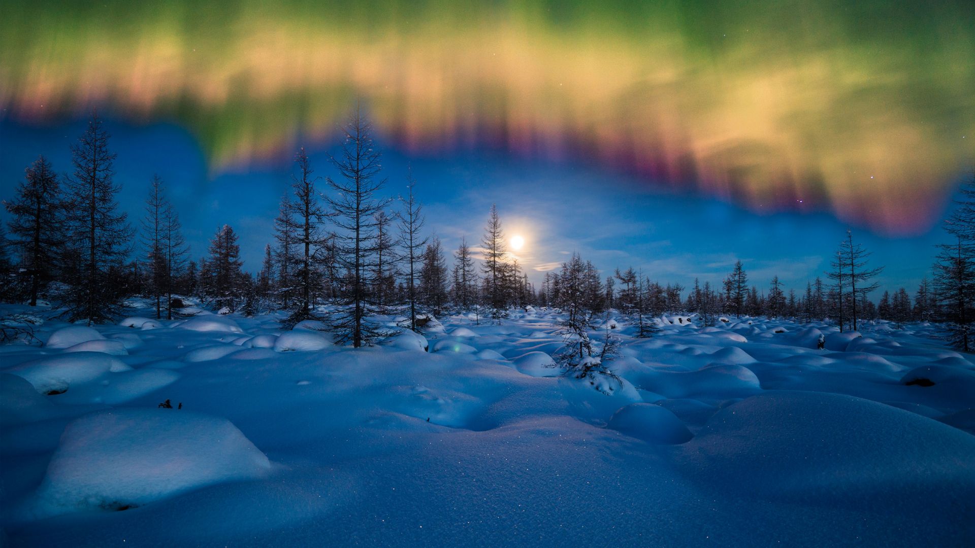 Desktop Wallpaper Winter, Aurora, Borealis, Northern Lights, HD Image, Picture, Background, Tlfnde