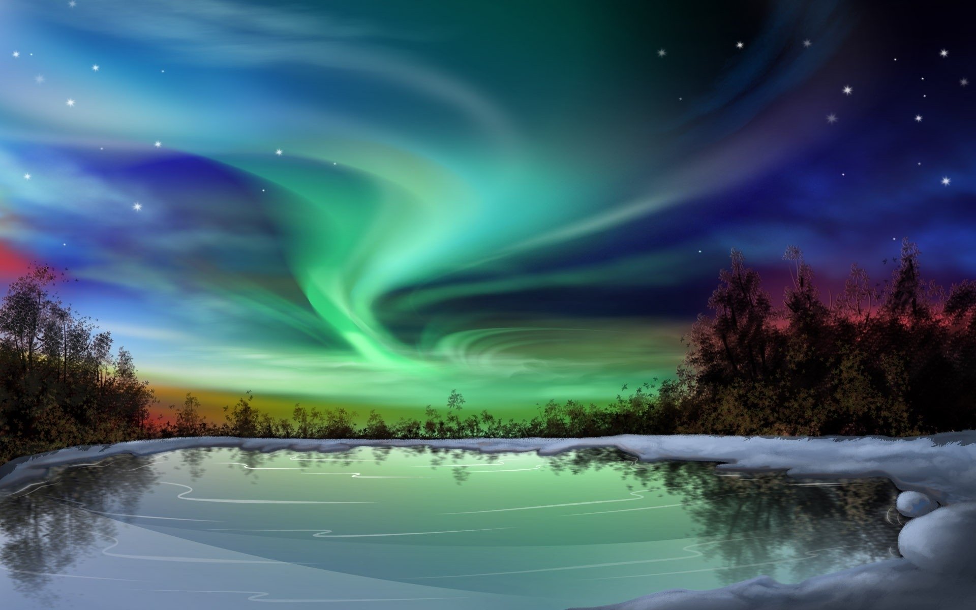 Aurora Borealis Night Winter desktop PC and Mac wallpaper