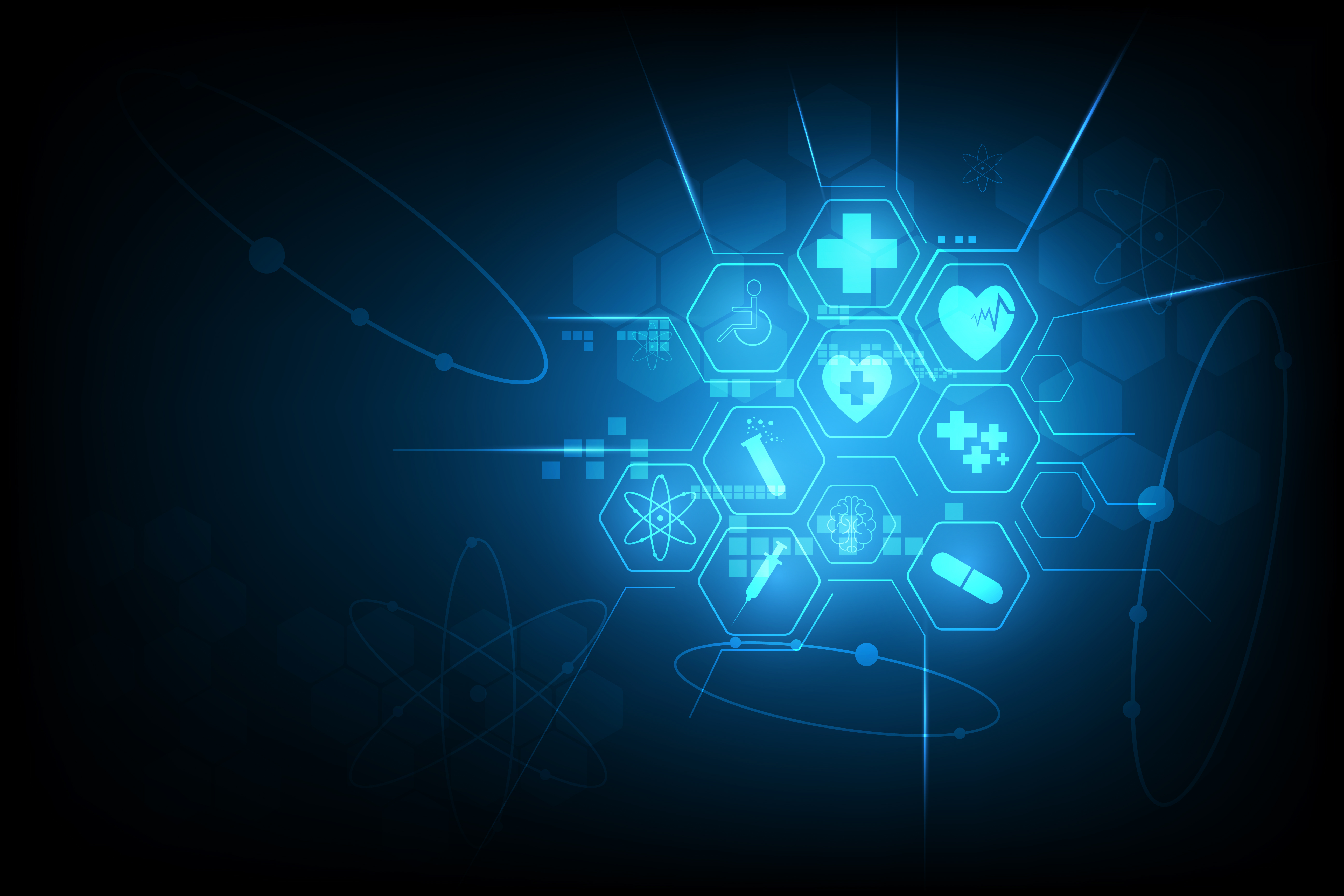 Glowing blue hexagon medical icon design