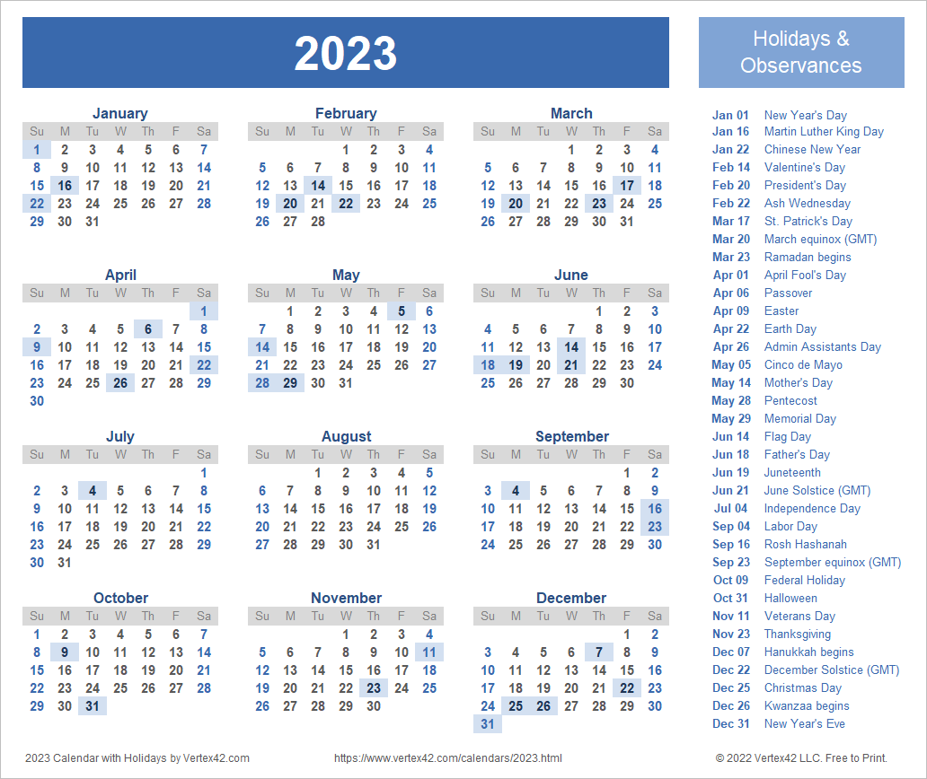 2023 Calendar and Image