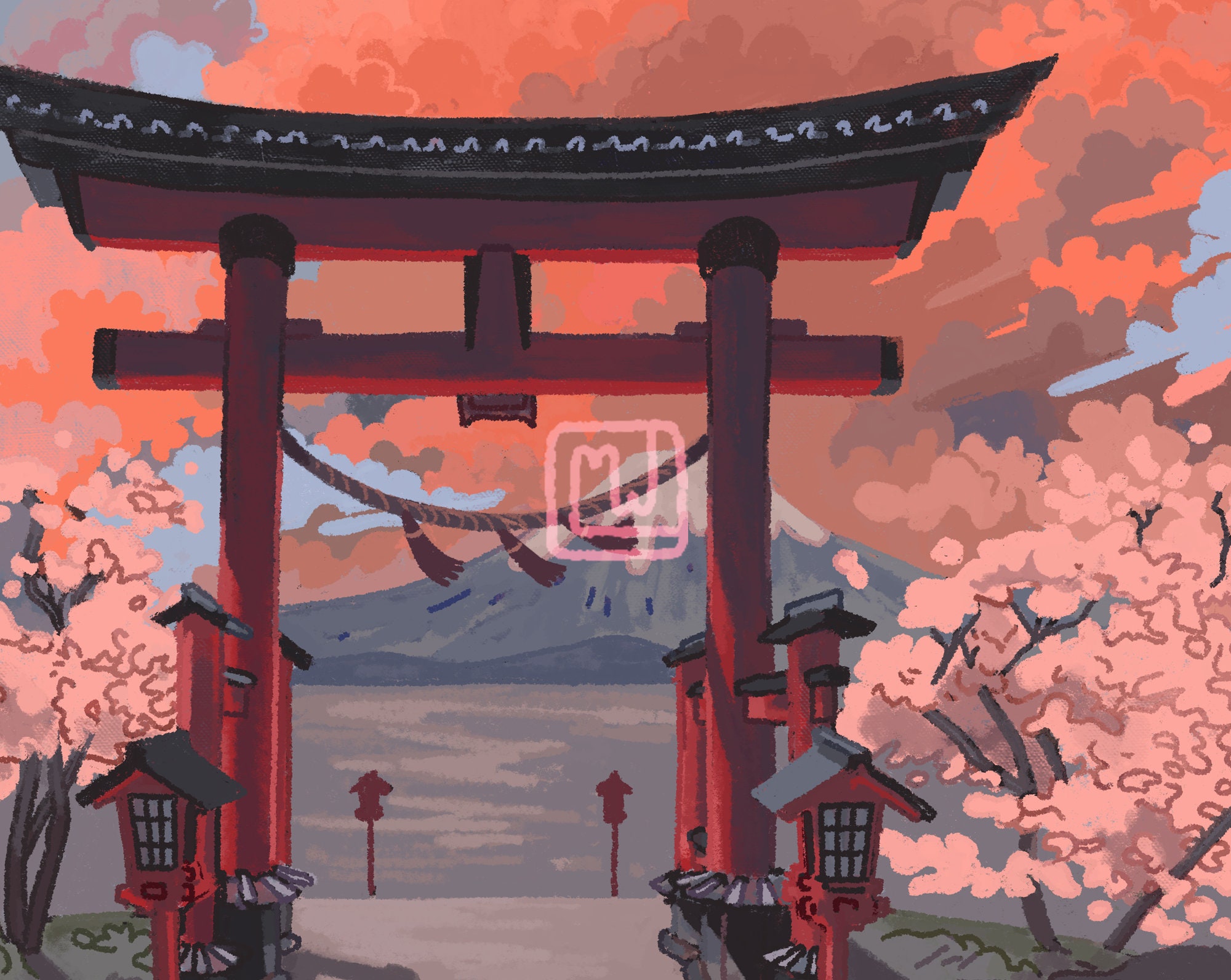 Japanese Sakura & Shinto Shrine App Icon and Wallpaper