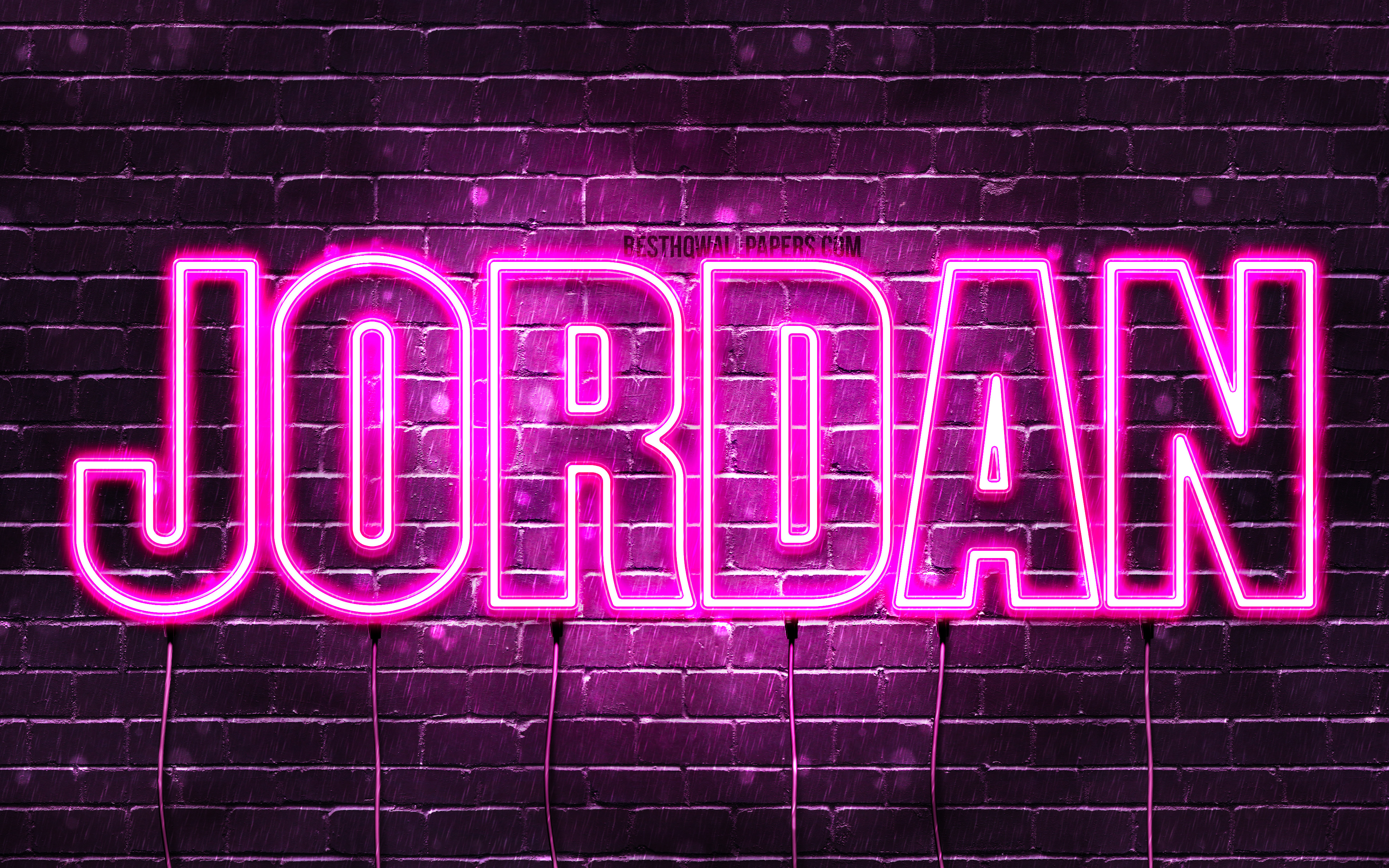 Download wallpaper Jordan, 4k, wallpaper with names, female names, Jordan name, purple neon lights, horizontal text, picture with Jordan name for desktop with resolution 3840x2400. High Quality HD picture wallpaper