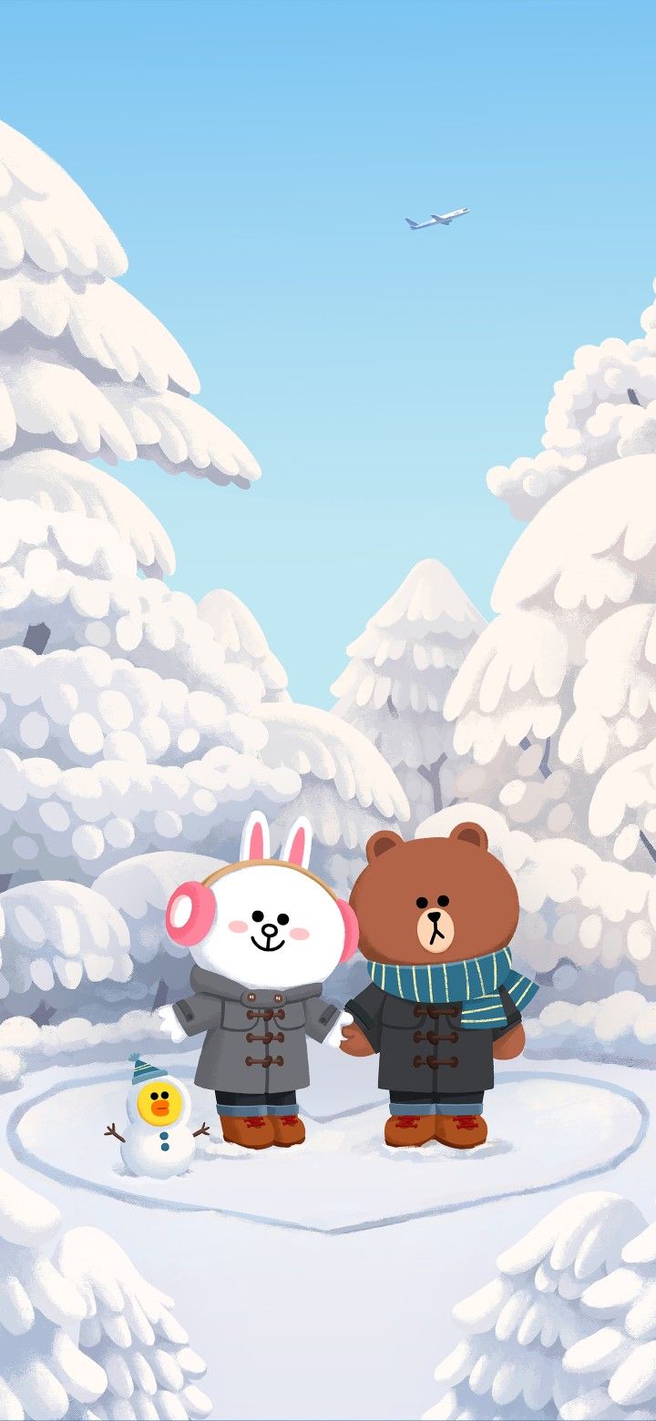 Brown #Cony #Sally #winter #snow #sky #white. 배경화면, 겨울, 하늘