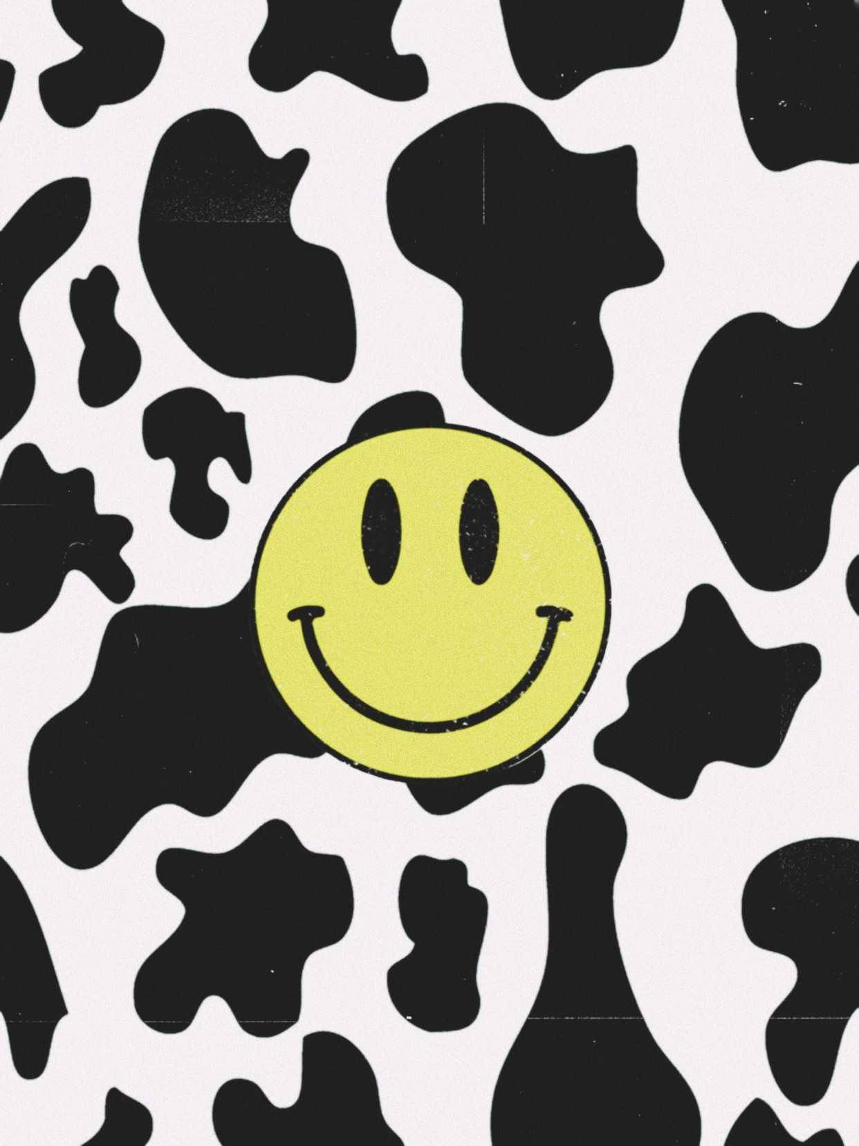 Download Preppy Smiley Face Cow Print Wallpaper