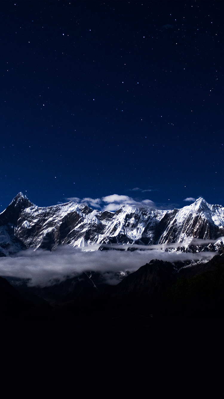 mountain snow dark blue winter sky star